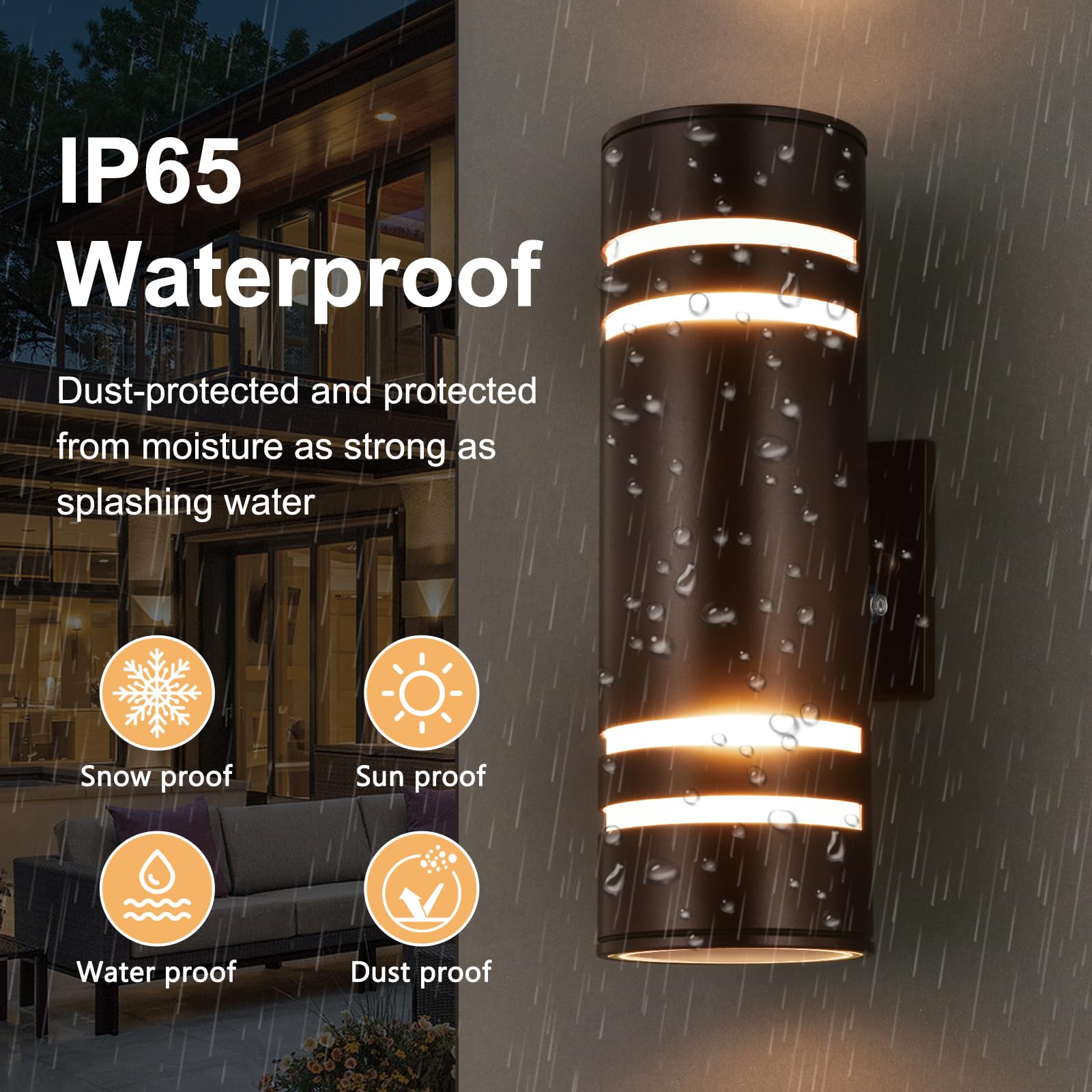 Housen Solutions Outdoor Wall Lights - 2 Pack IP65 Waterproof Bronze Cylinder Up Down Light Fixtures for Porch, Garage, Patio - Model PL08