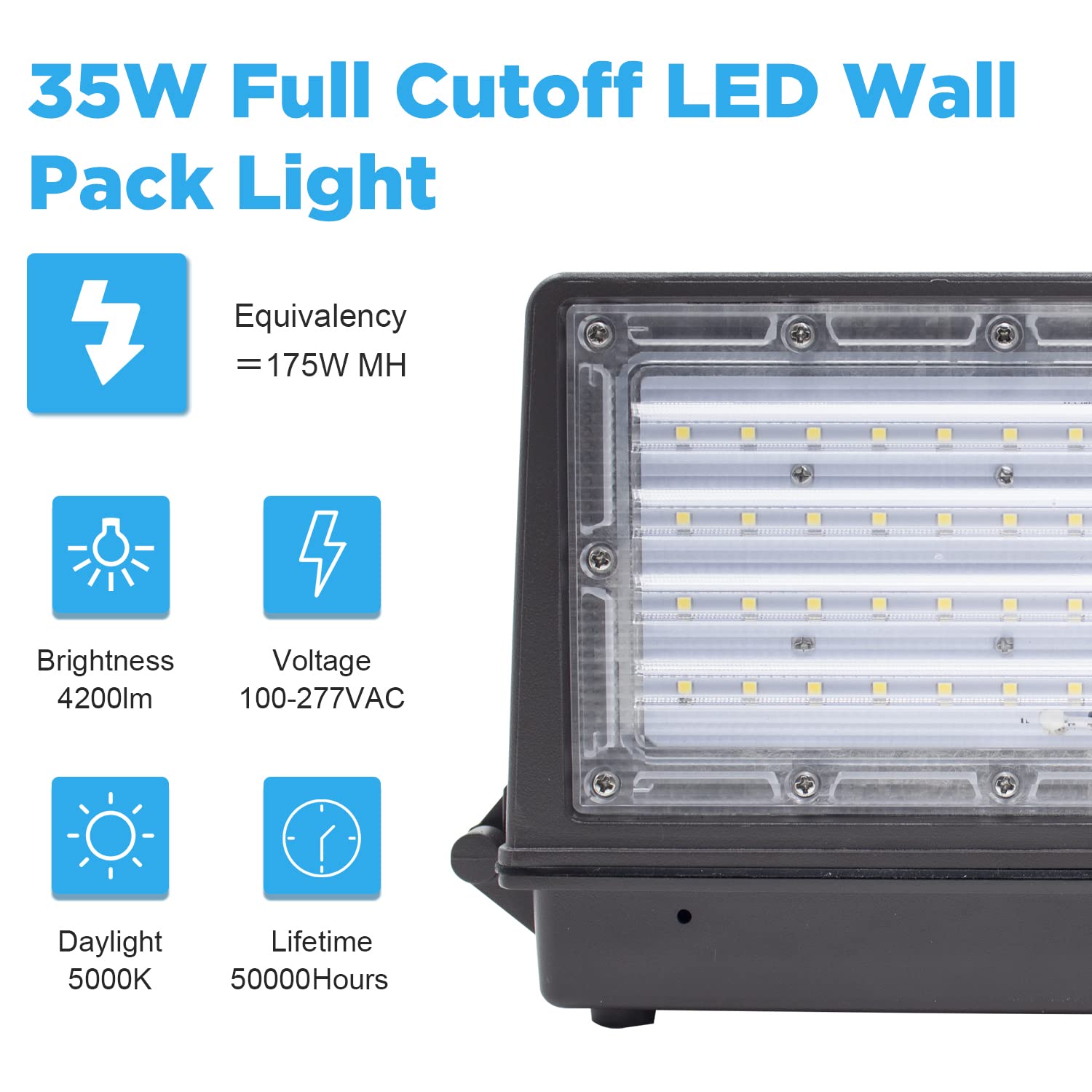 Amptonica Full Cut-Off Led Wall Pack, 35W 4,200Lm Wall Pack Led Replaces 175W Hps/Hid, 5000K Led Wall Pack Outdoor Light Ip65 Wa