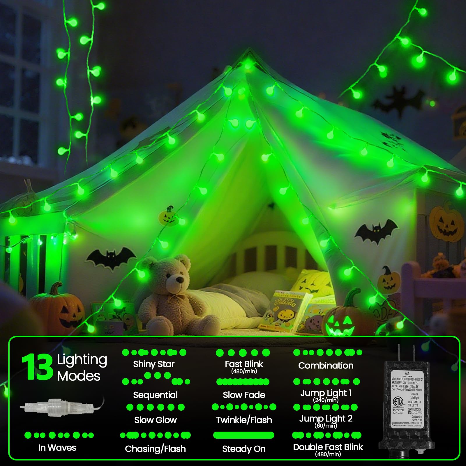 LORRYTE Connectable Green Christmas Lights - 100 LED Globe String Lights, 43FT, Waterproof, 13 Modes, Indoor/Outdoor Decor