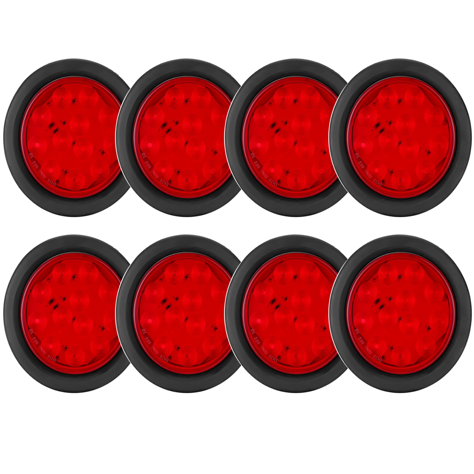 LIMICAR 4'' Round Red LED Trailer Tail Lights Grommet Plug 12 LED Stop Turn Signal Stop Brake Trailer Lights for Tractor Truck B