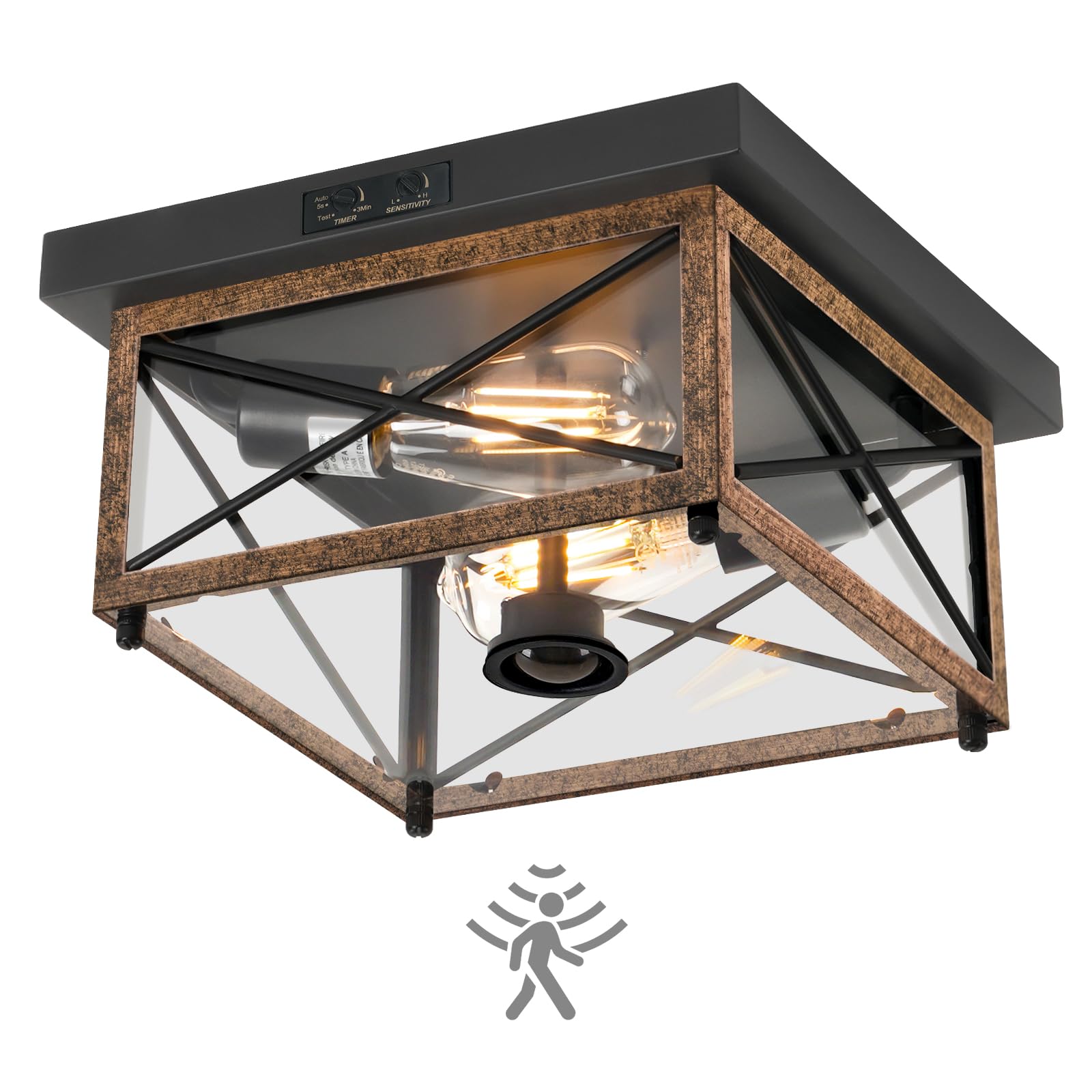 Goebleson Outdoor Ceiling Light With Motion Sensor, Flush Mount Porch Ceiling Lights Outdoor, 2-Light Farmhouse Metal Close To C