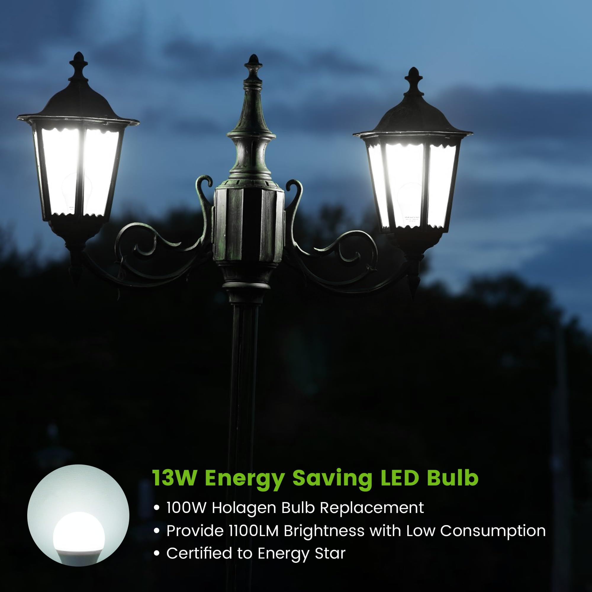 Ohlux Dusk To Dawn Outdoor Light Bulb, 13W 60W Equivalent Energy Saving A19 E26 Led Bulb, 5000K Cool White Smart Automatic On Of