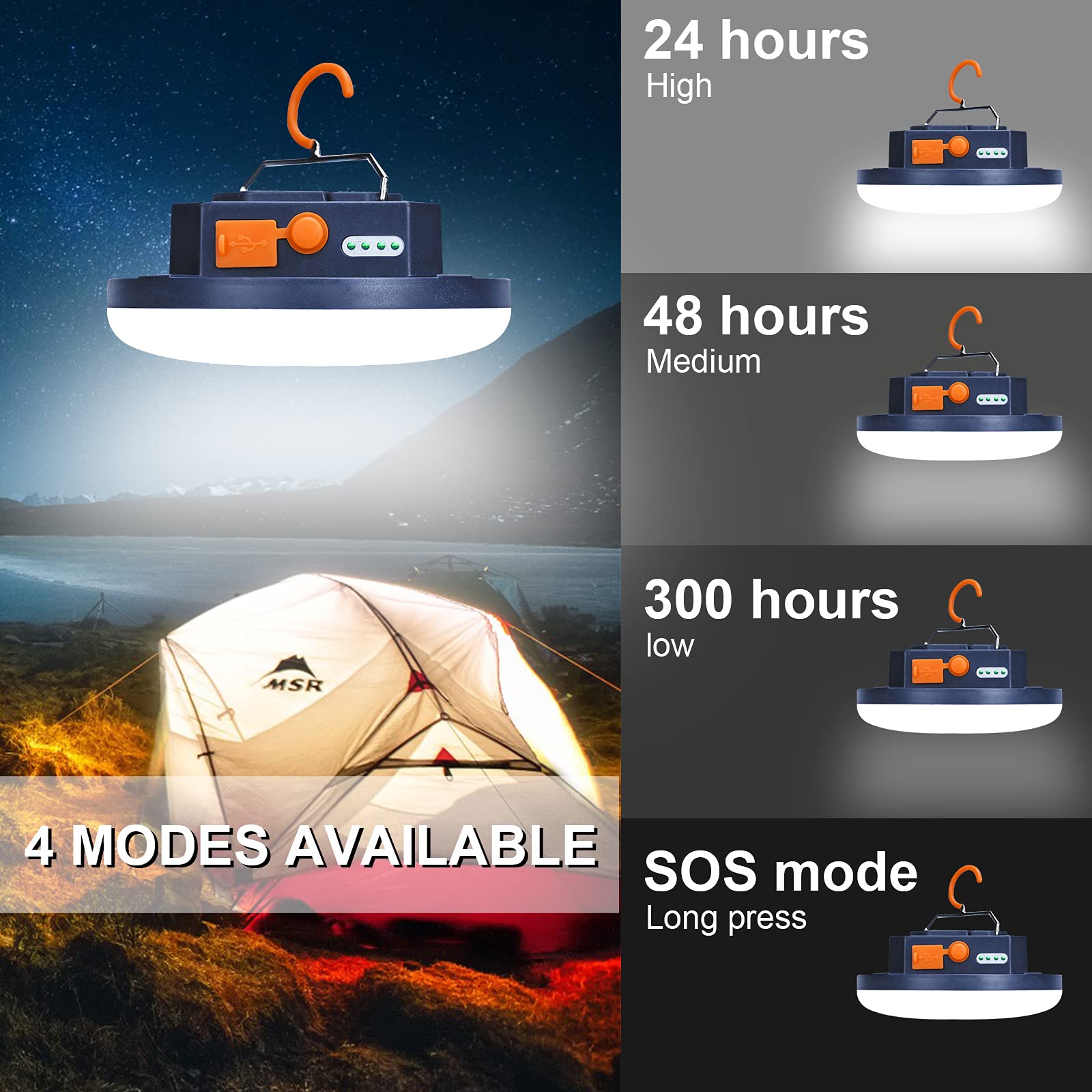 iodoo 2pcs 10000mAh Rechargeable Tent Light 3000LM 6500K Outdoor Emergency Light 24H Play Time Color: 30W