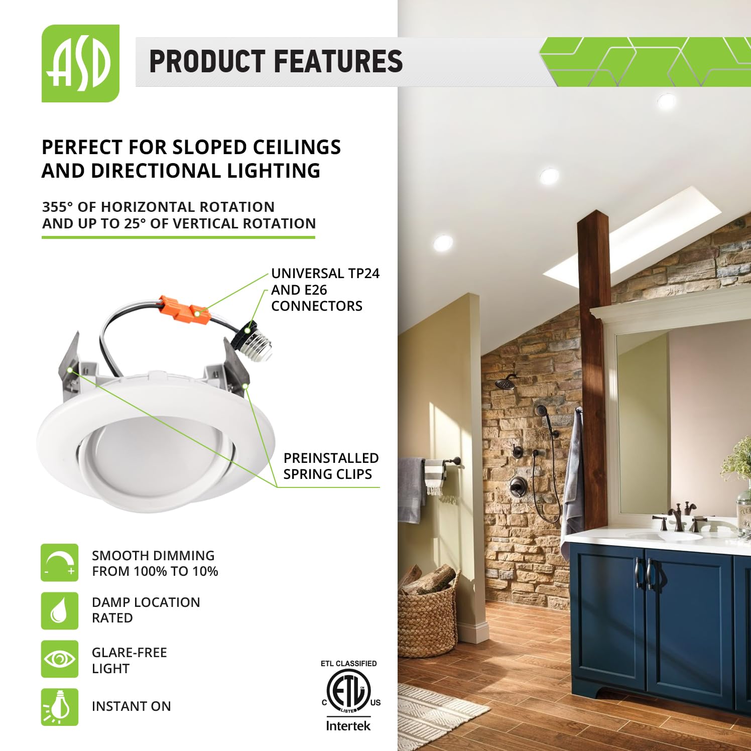 Asd 4 Inch Gimbal Retrofit Led Recessed Lights, Downlight Can 10W (85W Replacement), 740 Lm Dimmable 5000K Daylight, Cri 90, Baf