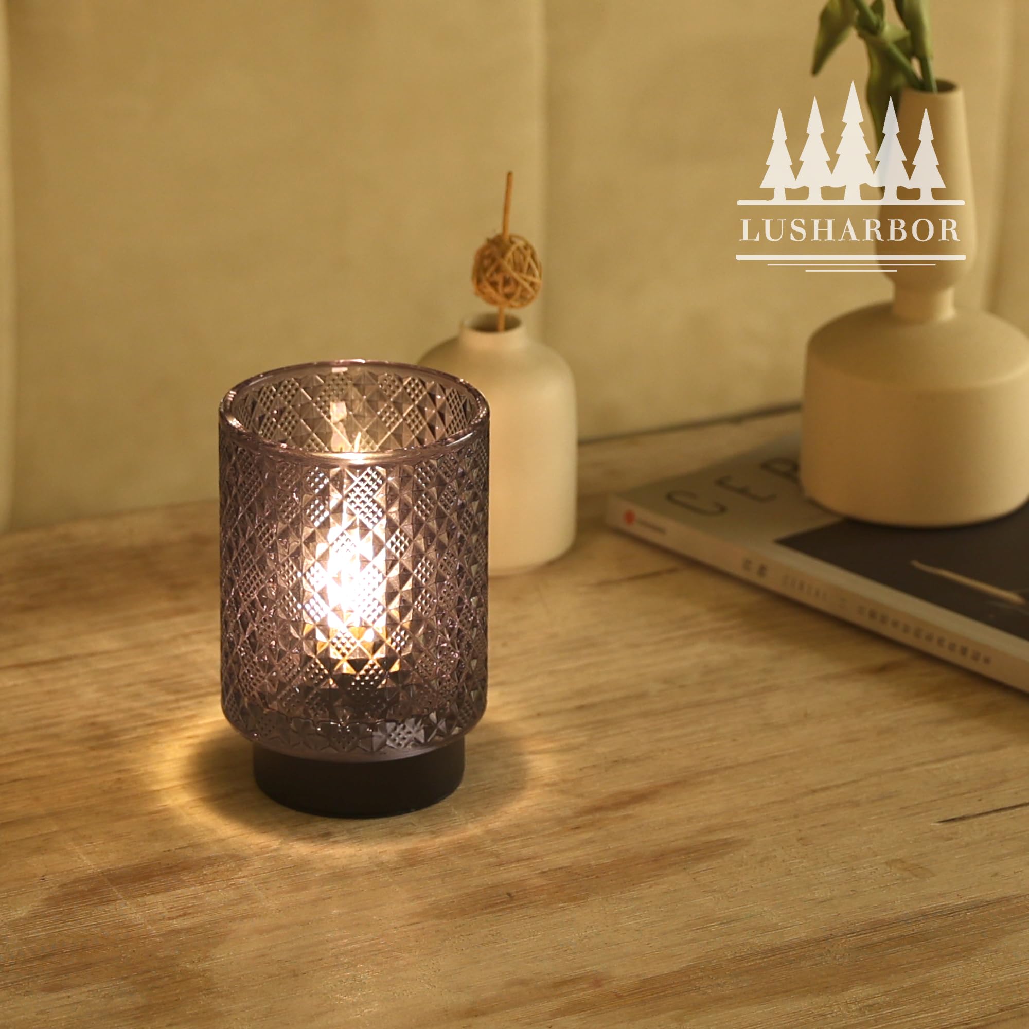 LUSHARBOR Battery Operated Lamp with Timer, Decorative Table Lamp, Diamond-Grey Design