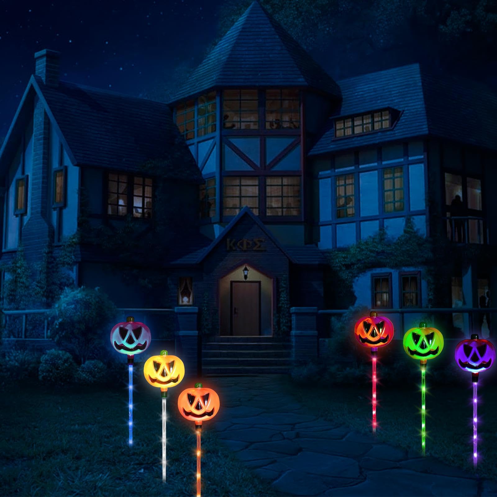HRFGWDD 6-Pack Solar Pumpkin Garden Lights, Waterproof, 8-Mode, 17.8 in, Multicolor
