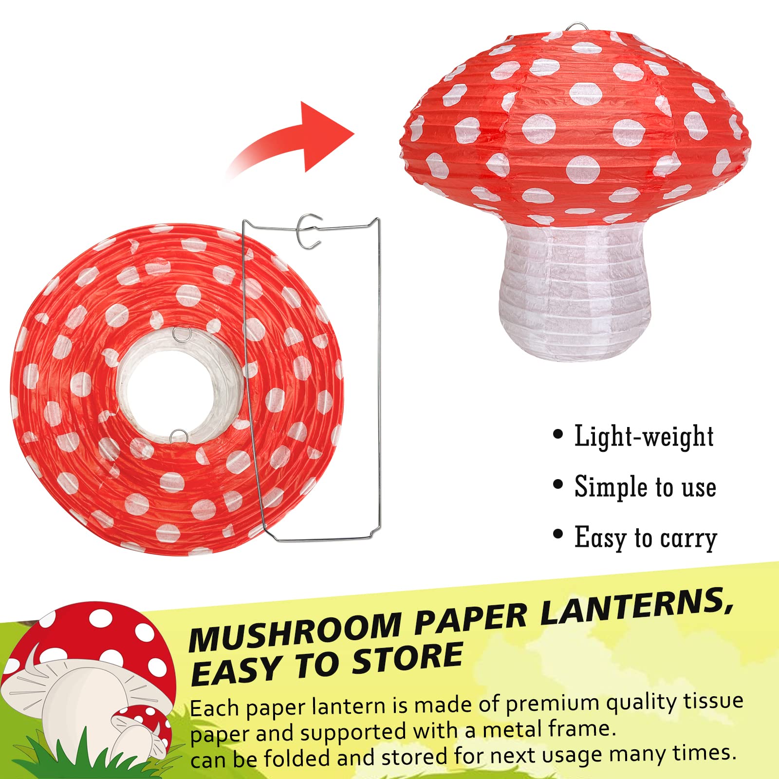 Mushroom Hanging Lanterns, Mushroom Shaped Paper Lantern For Forest Jungle Wonderland Theme Birthday Party Decor Fairy Baby Show