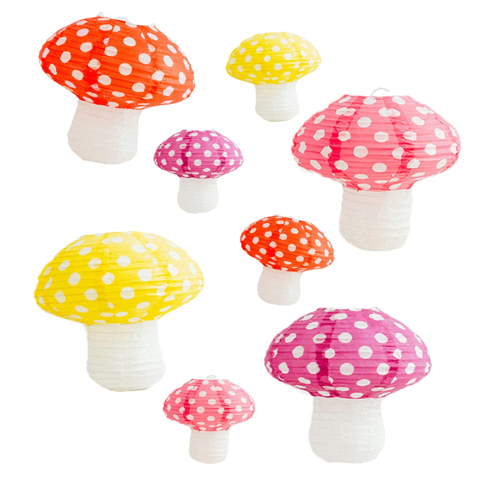 8Pcs Mushroom Shaped Paper Lantern,Forest Jungle Wonderland Themed Party Decor,Mushroom Lantern Hanging 3D Foldable Paper Lanter