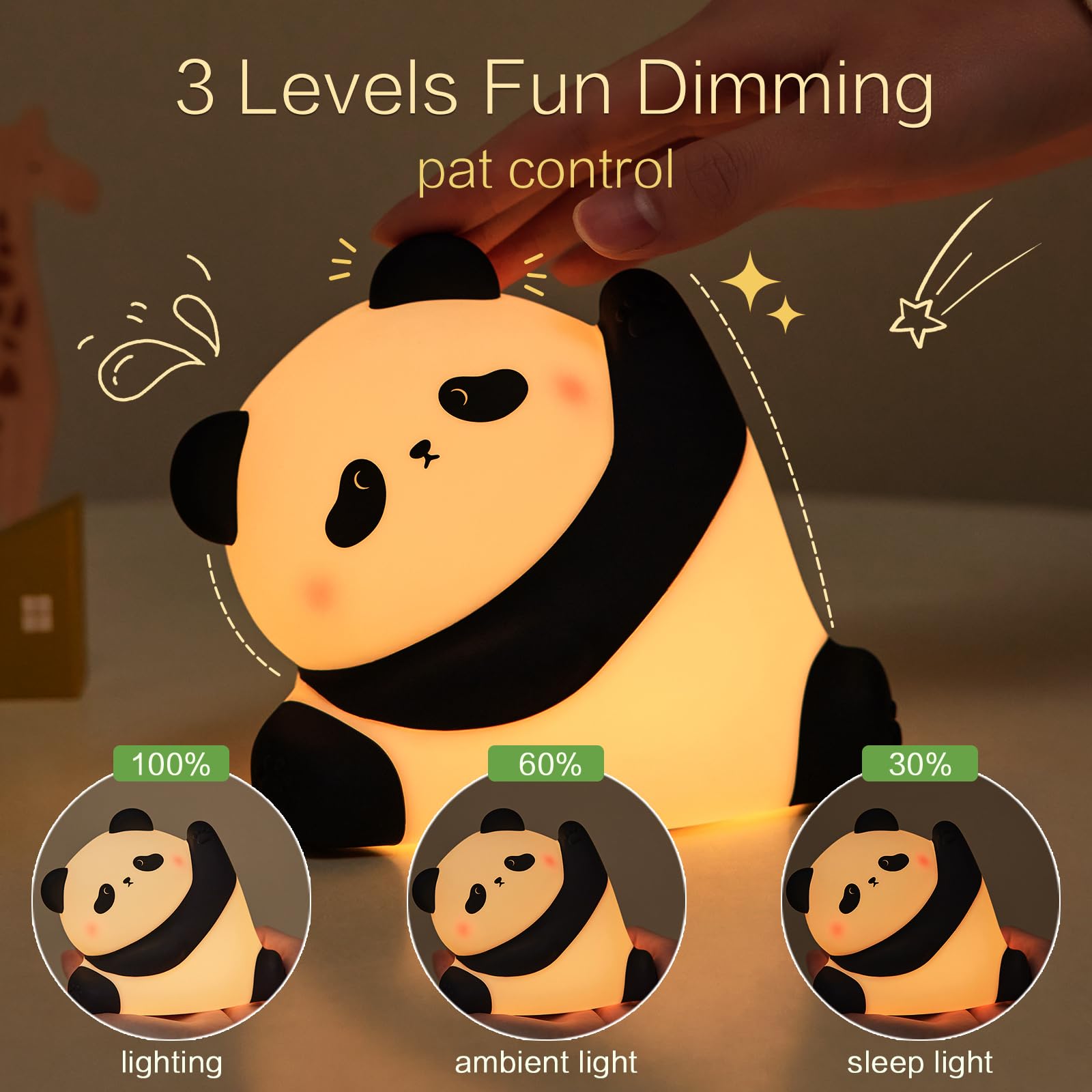 Yr Yrhh-Pet Kungfu Pose Panda Night Light  Led Squishy Novelty Animal Cute Lamp  Food Grade Silicone Nightlight  3 Level Dimmable  Light Up Panda Decor For Room College Dorm  Funny Gifts