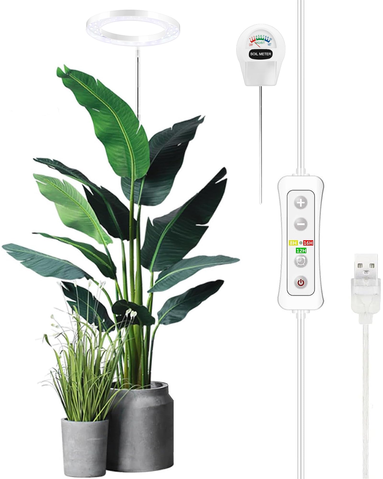 Yadoker LED Growing Light  Full Spectrum for Indoor Plants  Paired with a Soil Tester Height Adjustable  Automatic Timer  Low Safe Voltage  Ideal for Large Plants