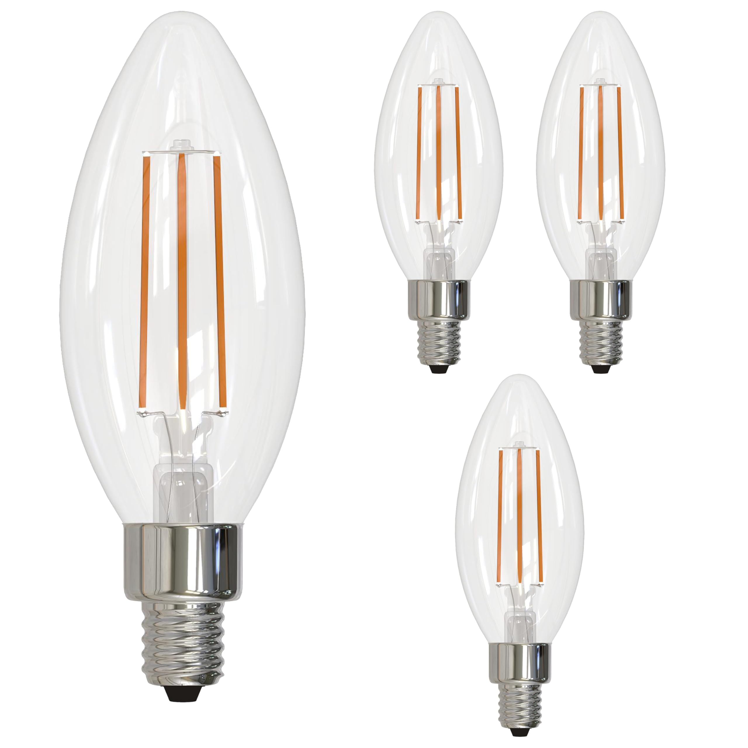 Bulbrite 5W B11 LED Filament Light Bulb, E12 Candelabra Base, 2700K, 500 Lumens, 60W Equivalent, Clear, 4 Pack