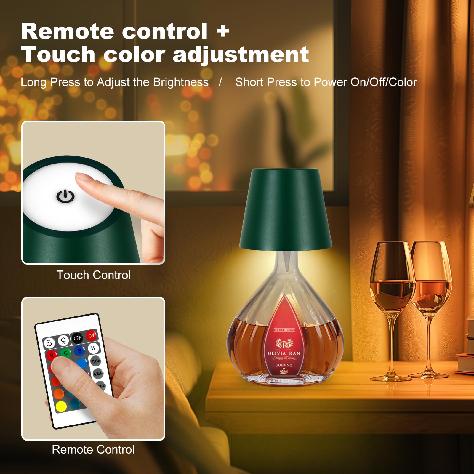 Soudfk 2025 New Wireless Bottle Lamp,Rgb Led Bottle Light With Remote(Rgb Dark Green, 1Pc)