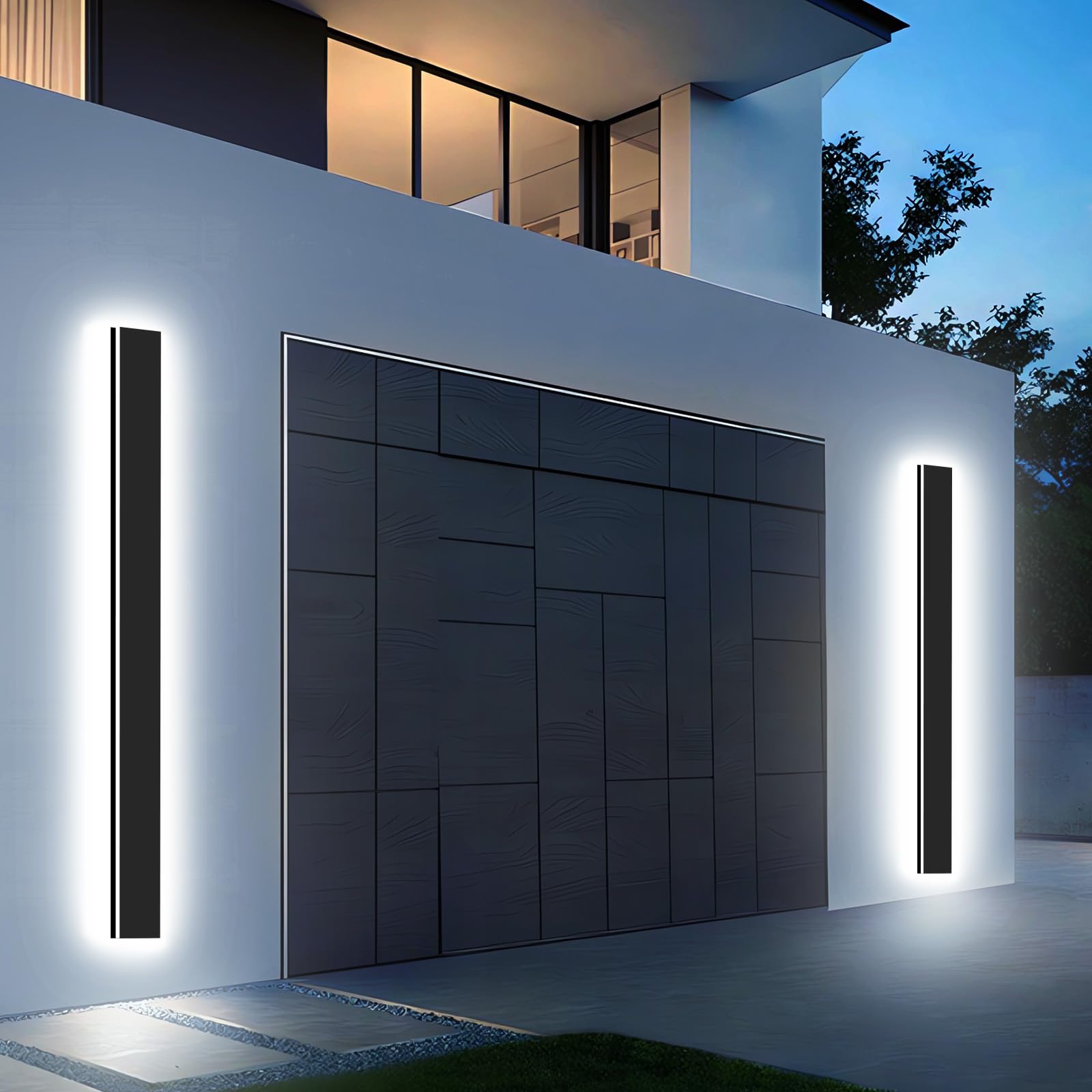 Levxhotty Upgraded 31inch 2pcs Modern Outdoor Wall Light,4.33 Inch Wide Dimmable Linear Outdoor Wall Sconce Waterproof Ip65,Blac