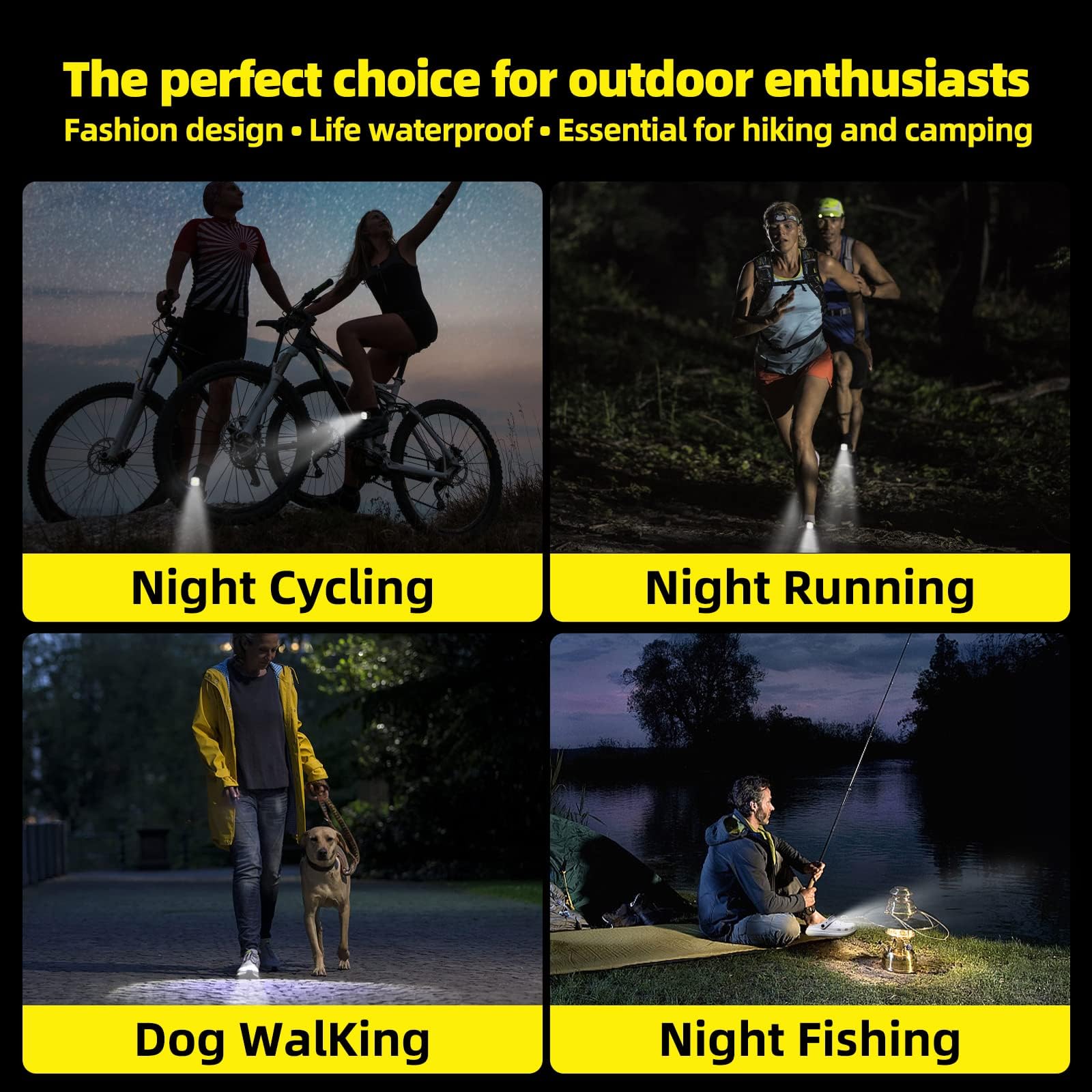 HalfofLife Rechargeable LED Headlights for Crocs, Waterproof, 3 Light Modes, 2 PCS, White, Model HOL-BDXD-2PCS-WH-US