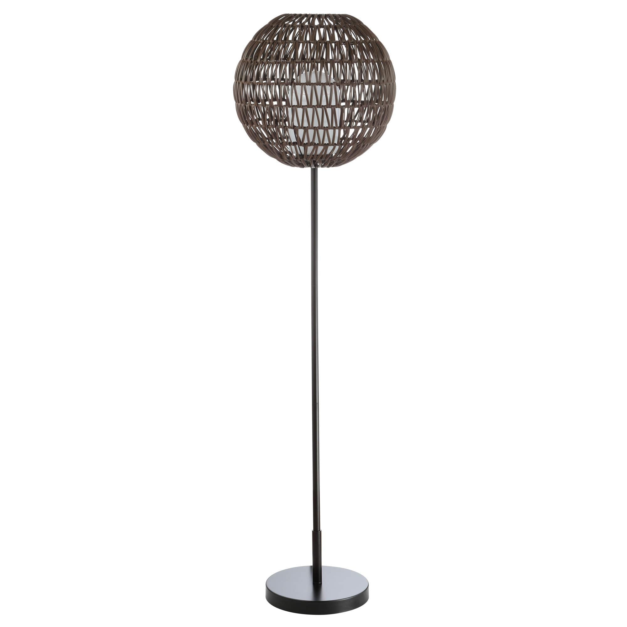 JONATHAN Y JYL6507A Bea 61&quot; Outdoor Woven Globe LED Floor Lamp, Bohemian, Transitional, Scandinavian, Modern, Contemporary, Modern, Office, Bedroom, Living Room, Family Room, Dining Room, Coffee/Black
