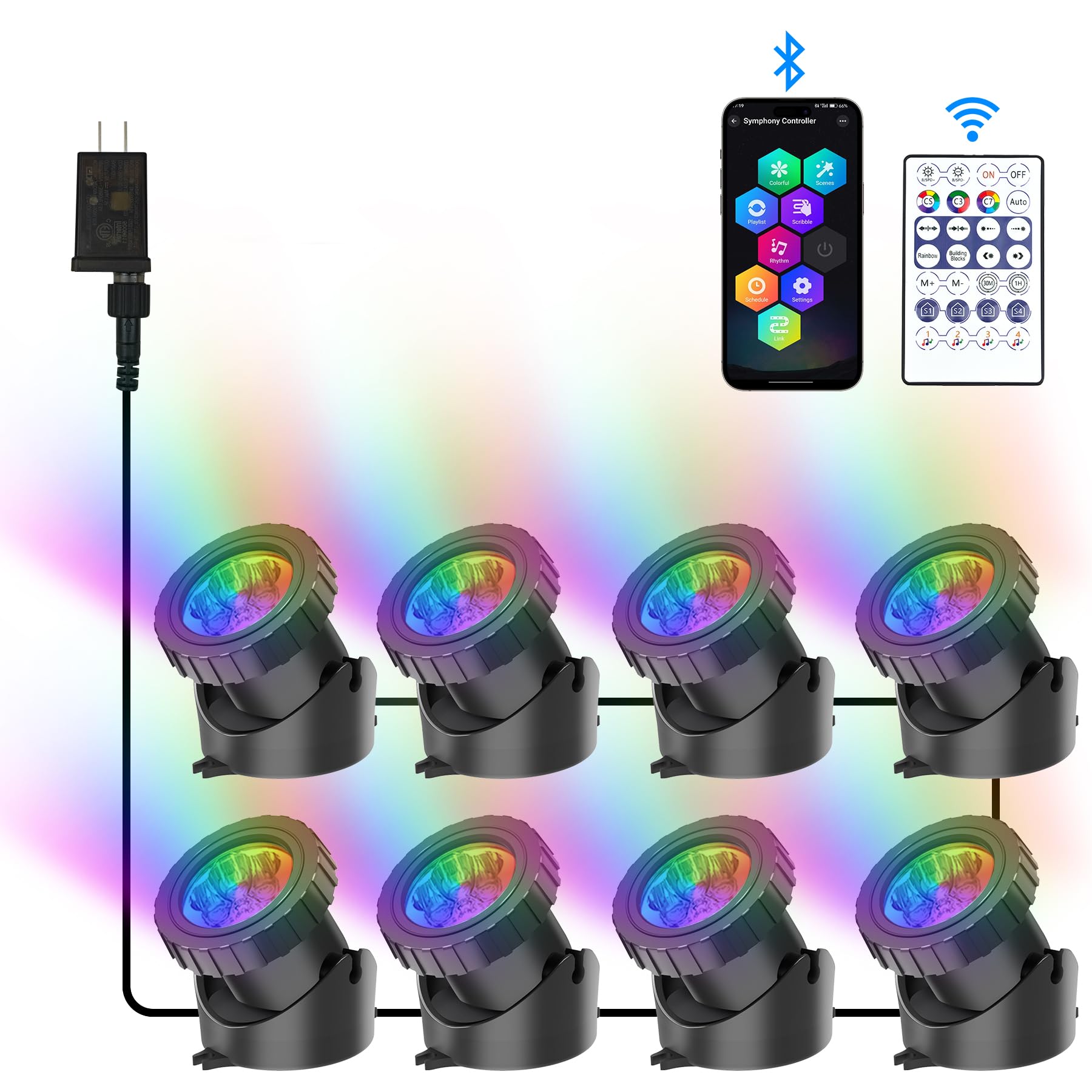 CREPOW RGB Underwater Pond Lights  Super Bright LED Submersible Fountain Lights Colored Landscape Spotlights  Bluetooth APP Control IP68 Waterproof for Fish Aquarium Tank Yard Garden Pool (Set of 8)