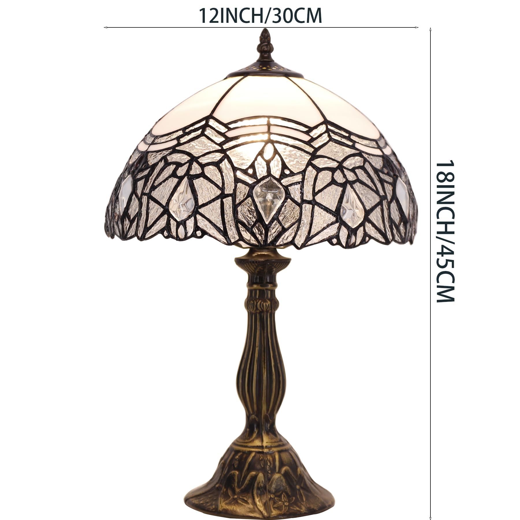 WERFACTORY Tiffany Lamp - White Bent Stained Glass Desk Light, 12x12x18 Inches, Ideal for Bedroom & Home Office, S508W Series