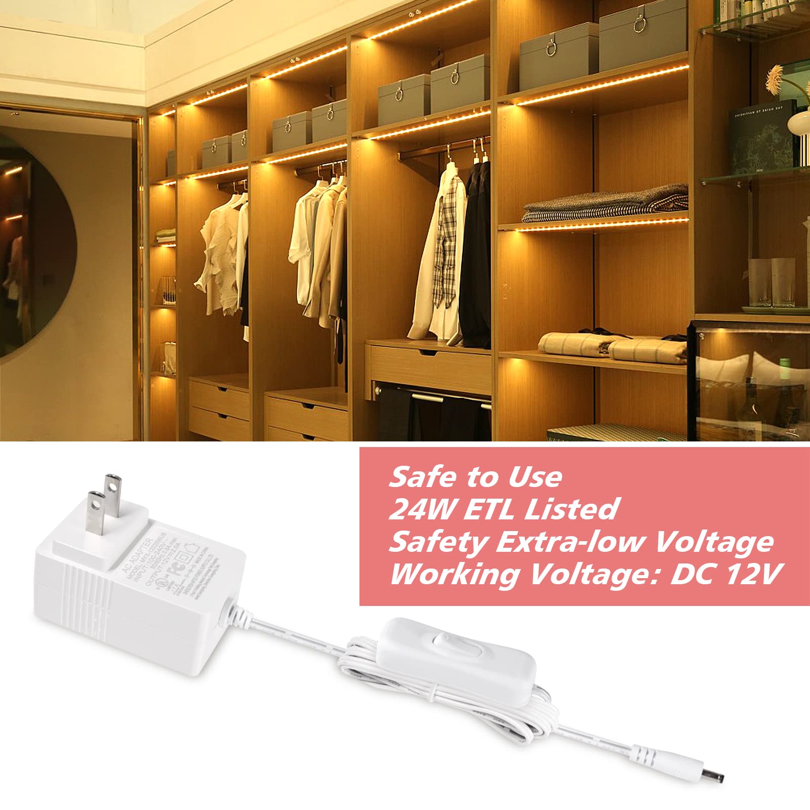 WOBANE LED Shelf Light Kit, 4PCS 20" Warm White Plastic Strip Bars for Display Cases & Cabinets, Model WBE024