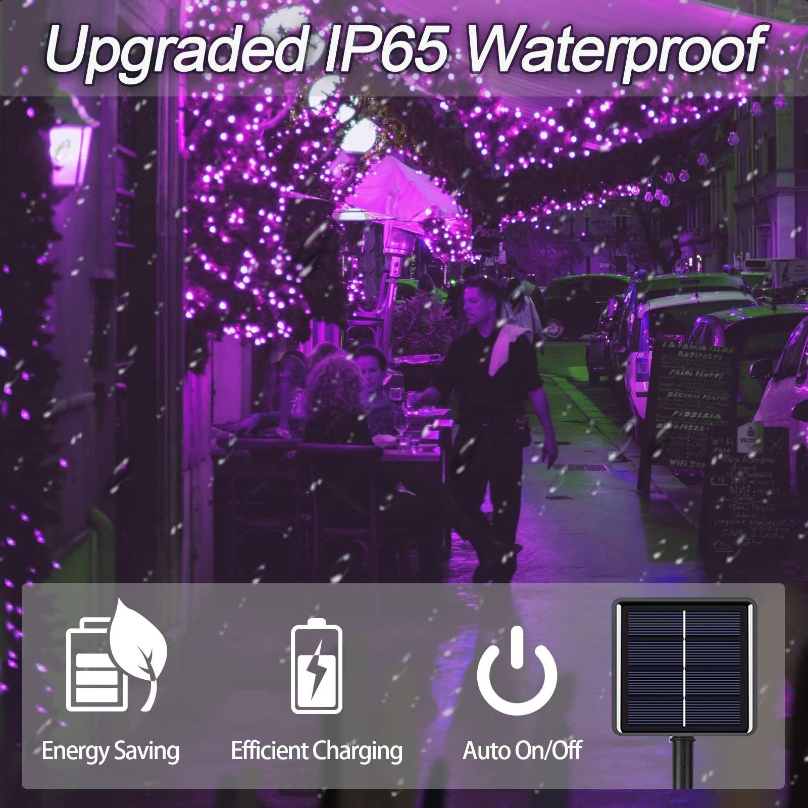 Selarlyt 2 Pack Solar String Lights, 200 LED, 72FT, Waterproof, Purple, 8 Lighting Modes for Garden, Patio, Balcony, Xmas, Wedding, Party