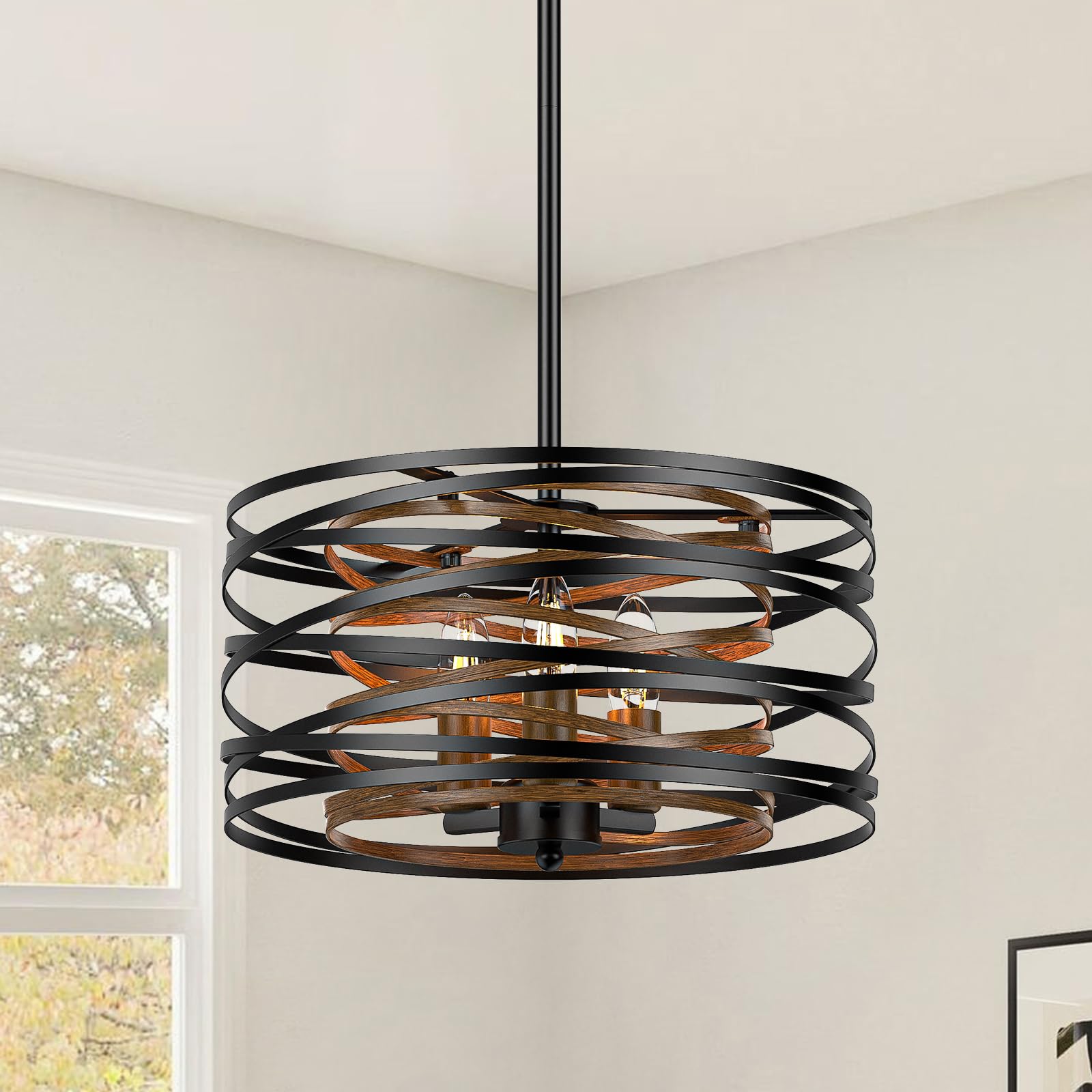 12.6 In Black Chandelier, 3-Light Farmhouse Chandelier For Dining Room Lighting Fixtures Hanging, Dining Light Fixtures Industri