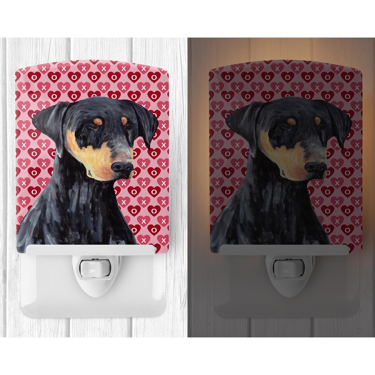 Carolines Treasures Ceramic Night Light, Doberman Hearts Design, 6x4x3 inches, Multicolor, Model SC9262CNL