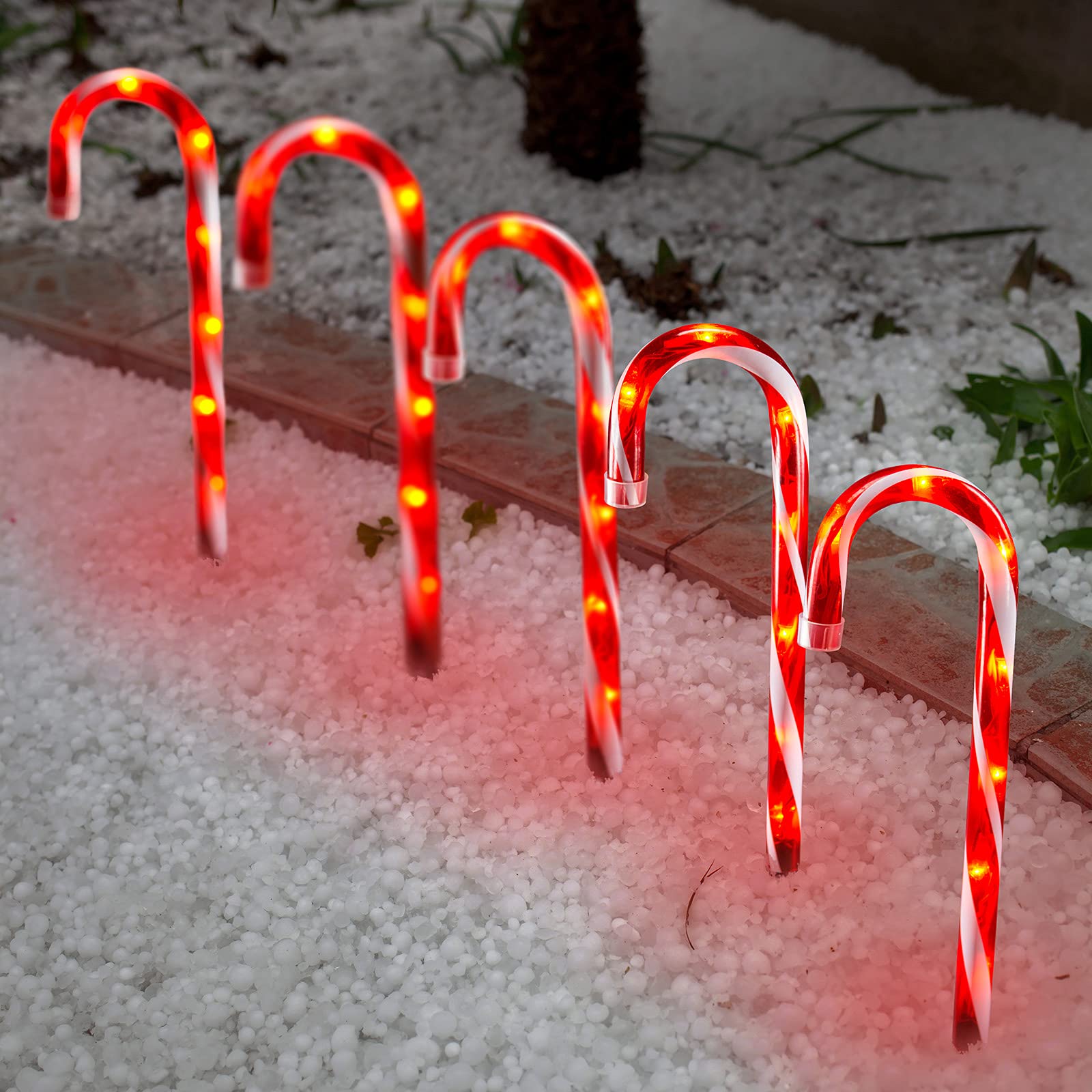 Christmas Candy Cane Lights Outdoor Pathway,12 inch Candy Cane Driveway Makers Set of 5 Lighted Candy Canes, Candy Cane Sidewalk