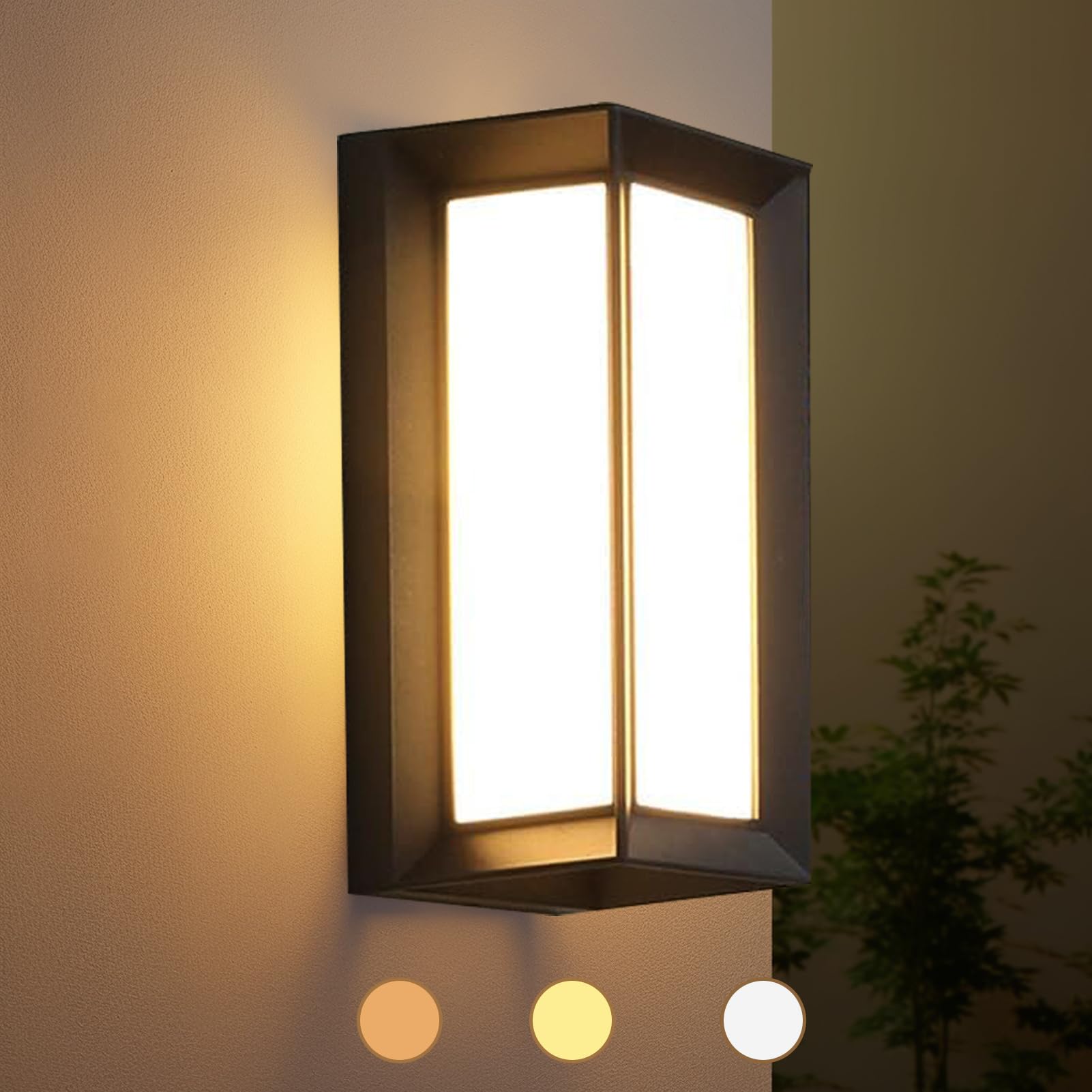 iYogaled Porch Lights Outdoor Wall Fixture, 12W, IP65 Waterproof, 3-Color-Temp Adjustable, Black, 1 Pack, Model 1851-1PC