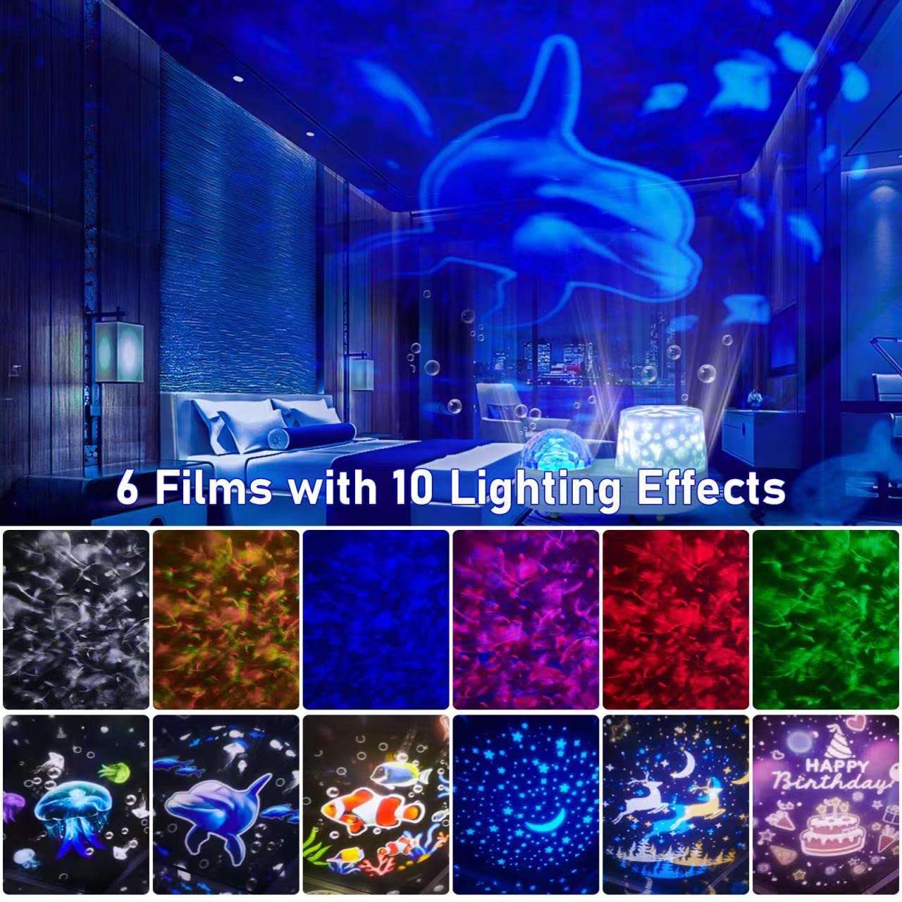 STARS LAMP Ocean Night Light Projector, Kids Galaxy Projector, 360° Rotation, Plastic, Double Projection