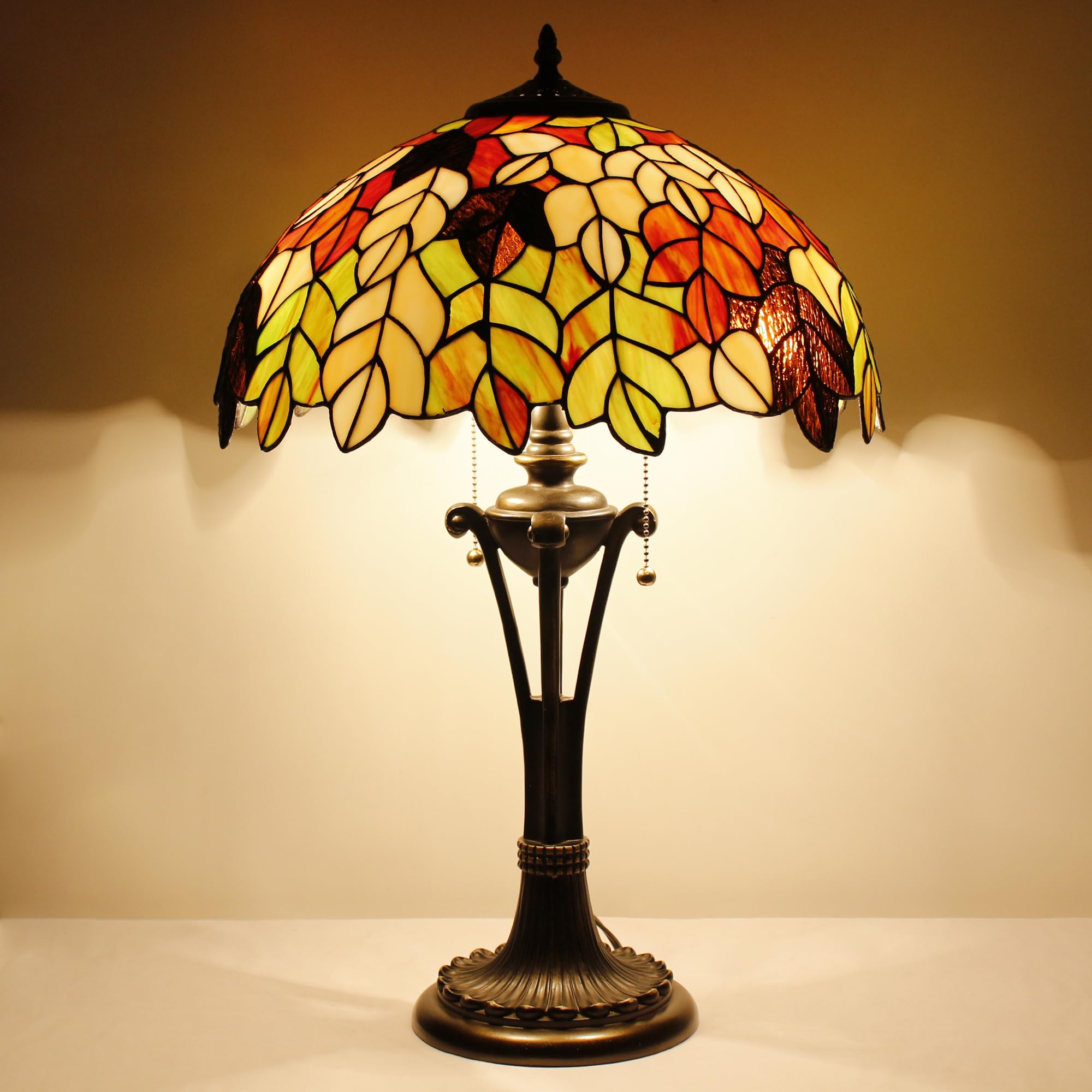 L-Juicwe Tiffany Table Lamp Maple Leaf Stained Glass Desk Lamp 16X16X24 Inches Reading Light