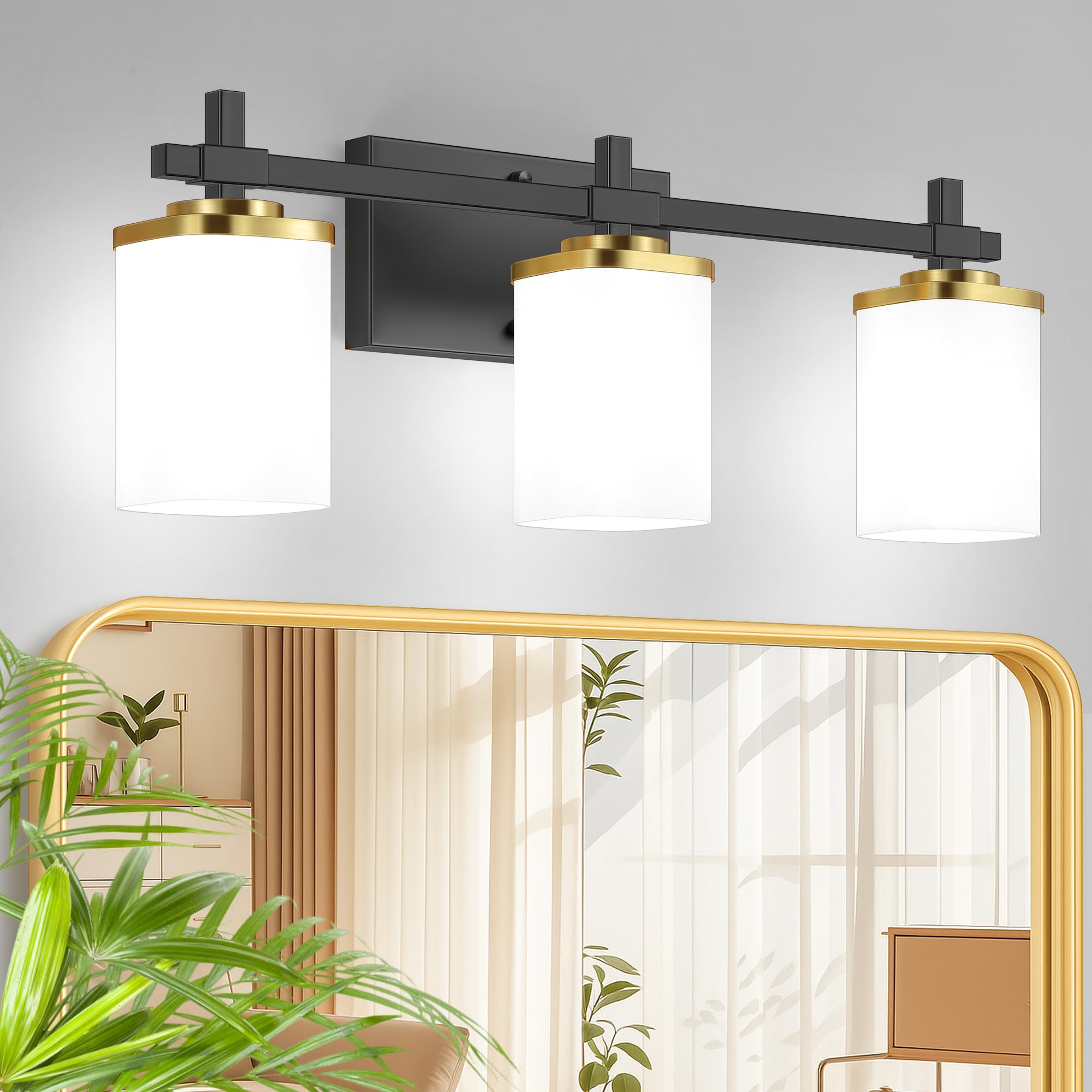 Spiglamm 3-Lights Black and Gold Bathroom Lighting Fixtures Over Mirror  Anti-Rust Vanity Wall Lights for Bathroom with Milky White Frosted Glass Shades  Modern Bath Wall Lamp for Living Room Bedroom