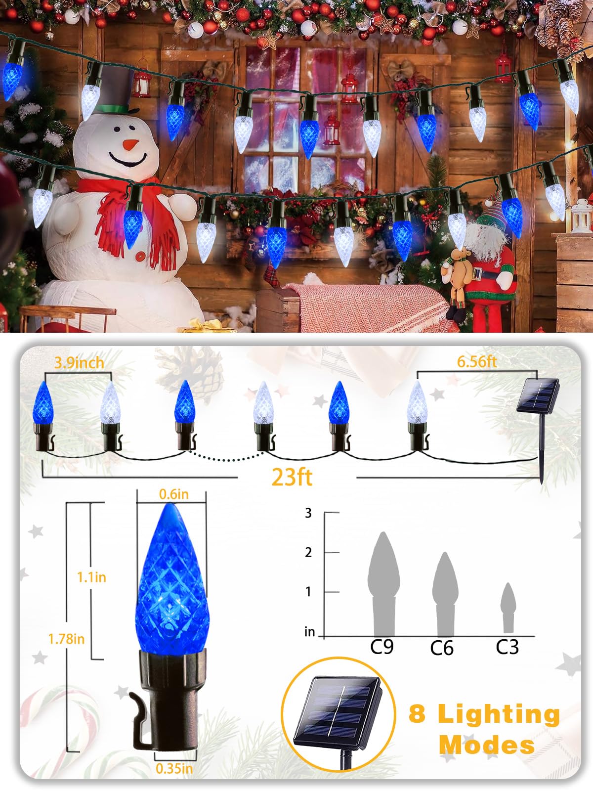 C6 Solar Christmas Lights Outdoor  50 Led 16Ft Christmas Decorations Outdoor Waterproof  Solar String Lights For Outside With 8 Modes  Fairy Twinkle Light For Tree Garden Xmas Decor (White And Blue)