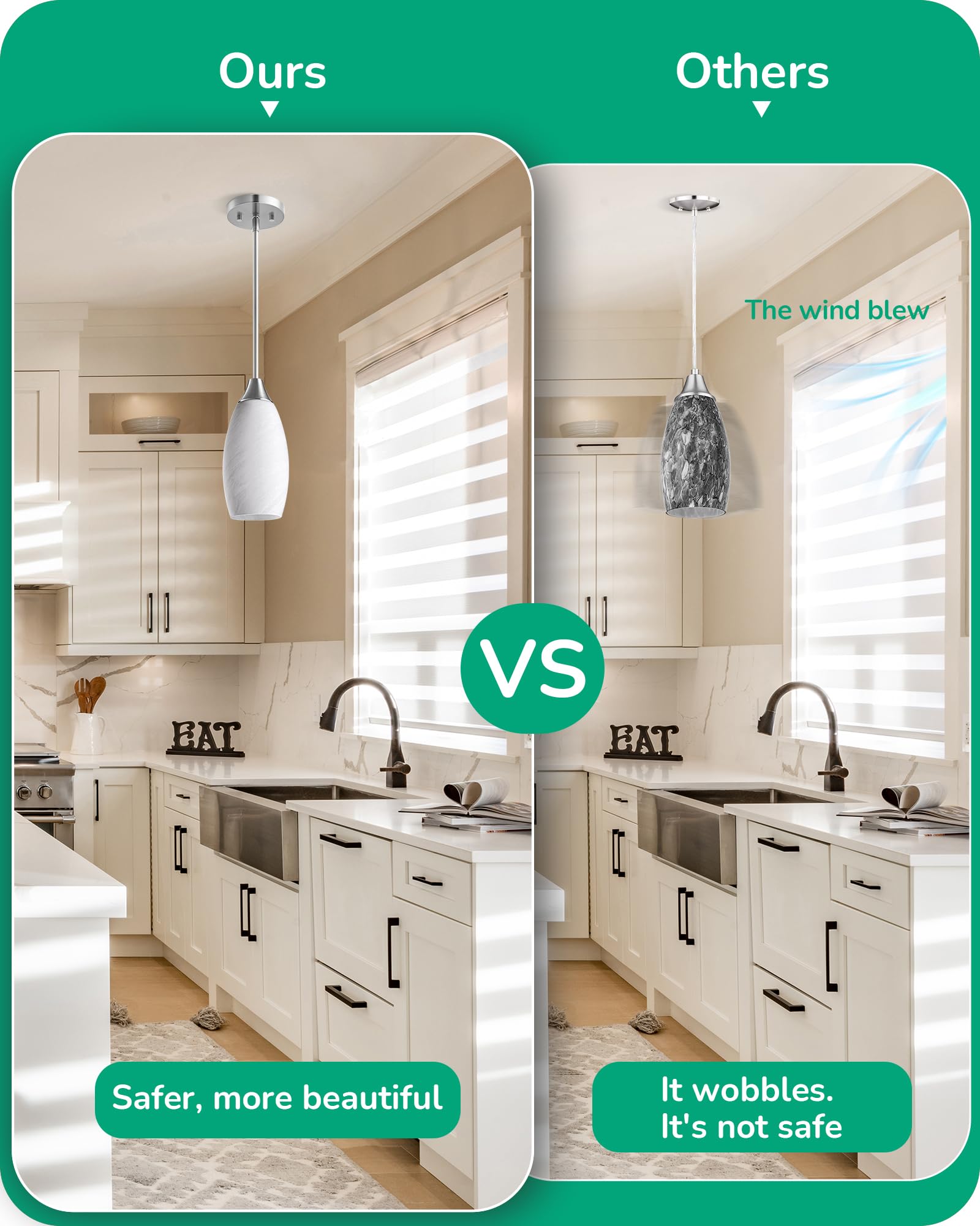 Edishine Handcrafted Glass Pendant Light, White Marble Shade, Adjustable Brushed Nickel, E26 Base