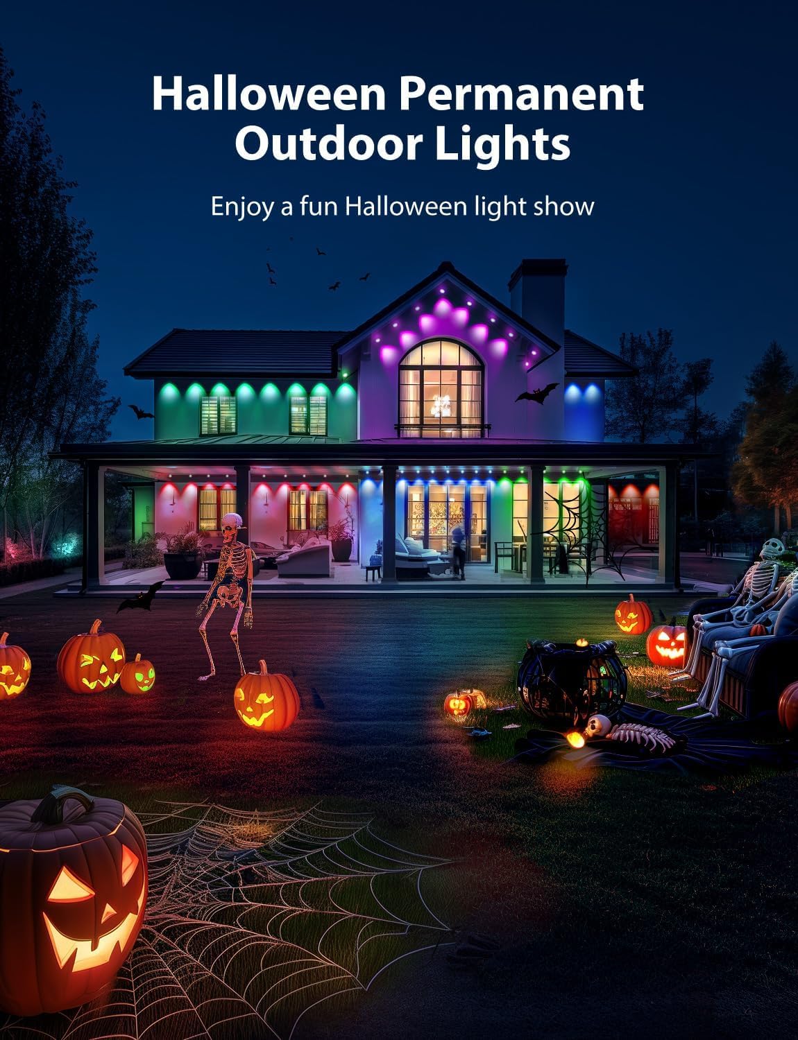 Lemonlovely Permanent Outdoor Lights Pro  180Ft With 132 Ic+Rgbcw Smart Led Eaves Christmas Lights For Daily Decoration  Ip67 Waterproof For Outside Xmas Halloween House Roof Lighting  Black