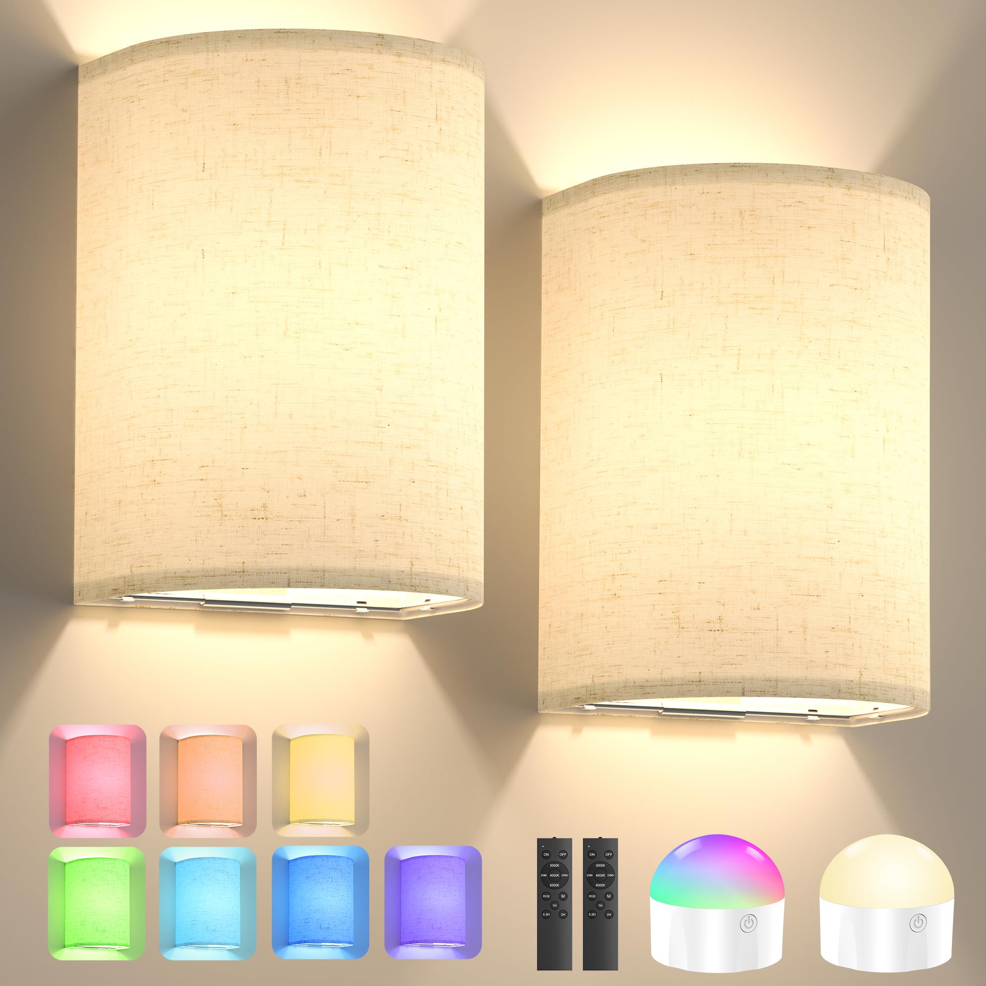 Battery Operated Wall Sconce Set of Two: 10000mAh Wireless Wall Light with Rechargeable Magnetic Bulb - Dimmable Wall Lamp with 