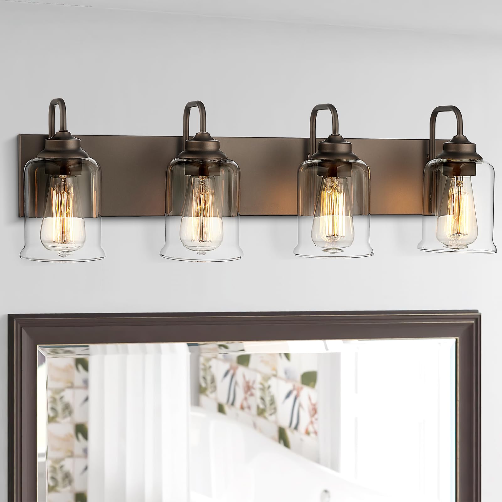 zeyu 28.5" Oil Rubbed Bronze Bathroom Light Fixture, 4-Light Vanity Wall Lights with Clear Glass Shade, Model ZSL72B-4W ORB