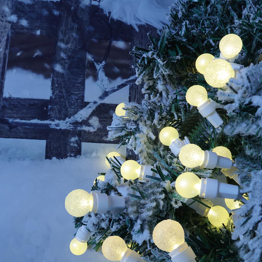 Warm White Christmas Lights Outdoor Pearlized And Berry G15 50 Led 13.5Ft Plug In Mini Globe String Lights Whire Wire Waterproof