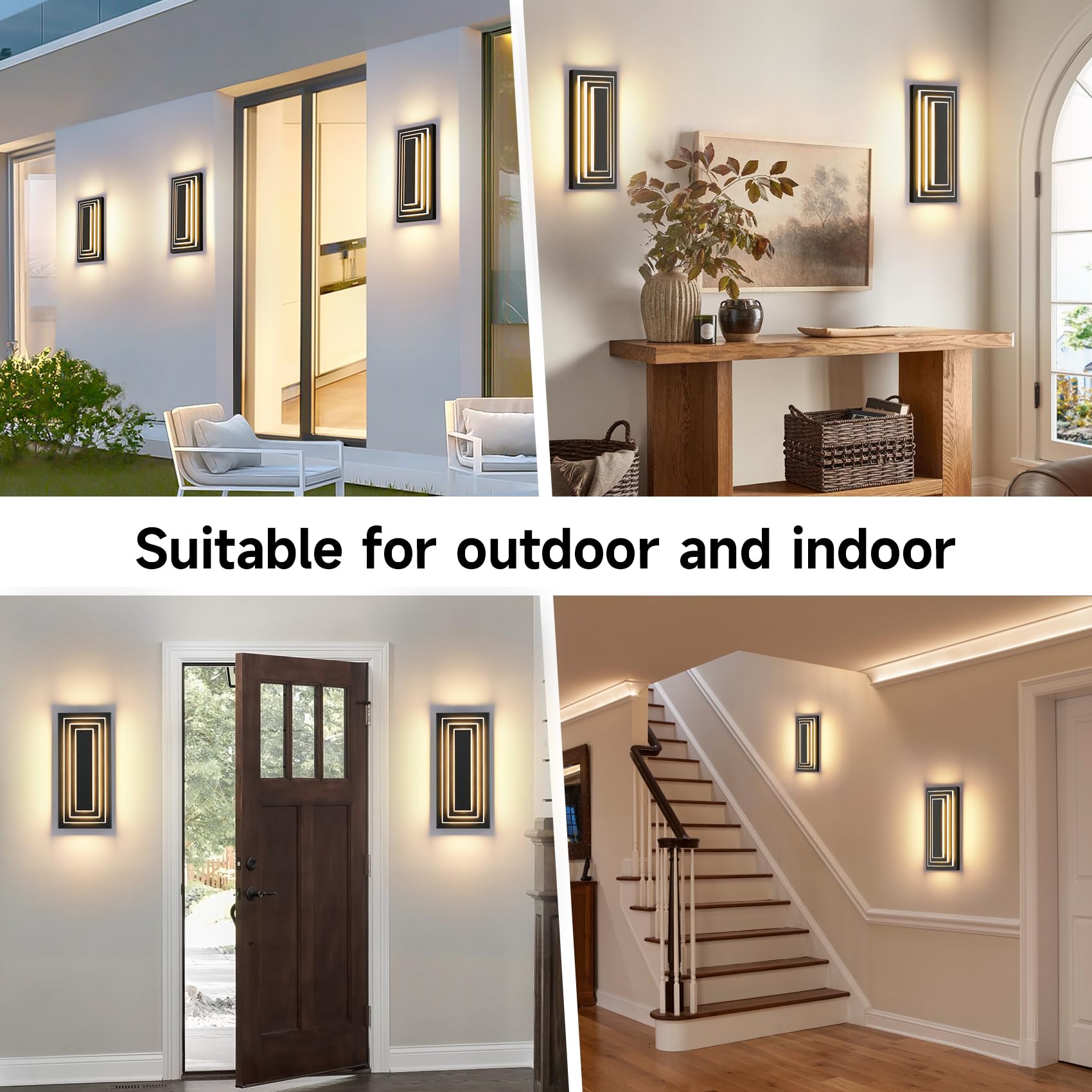 ZSMAIKU 3-Tier LED Outdoor Wall Light Sconce, 15.7 in, Black, Waterproof, 2 Pack, Model MK-108-400WHH-3C-