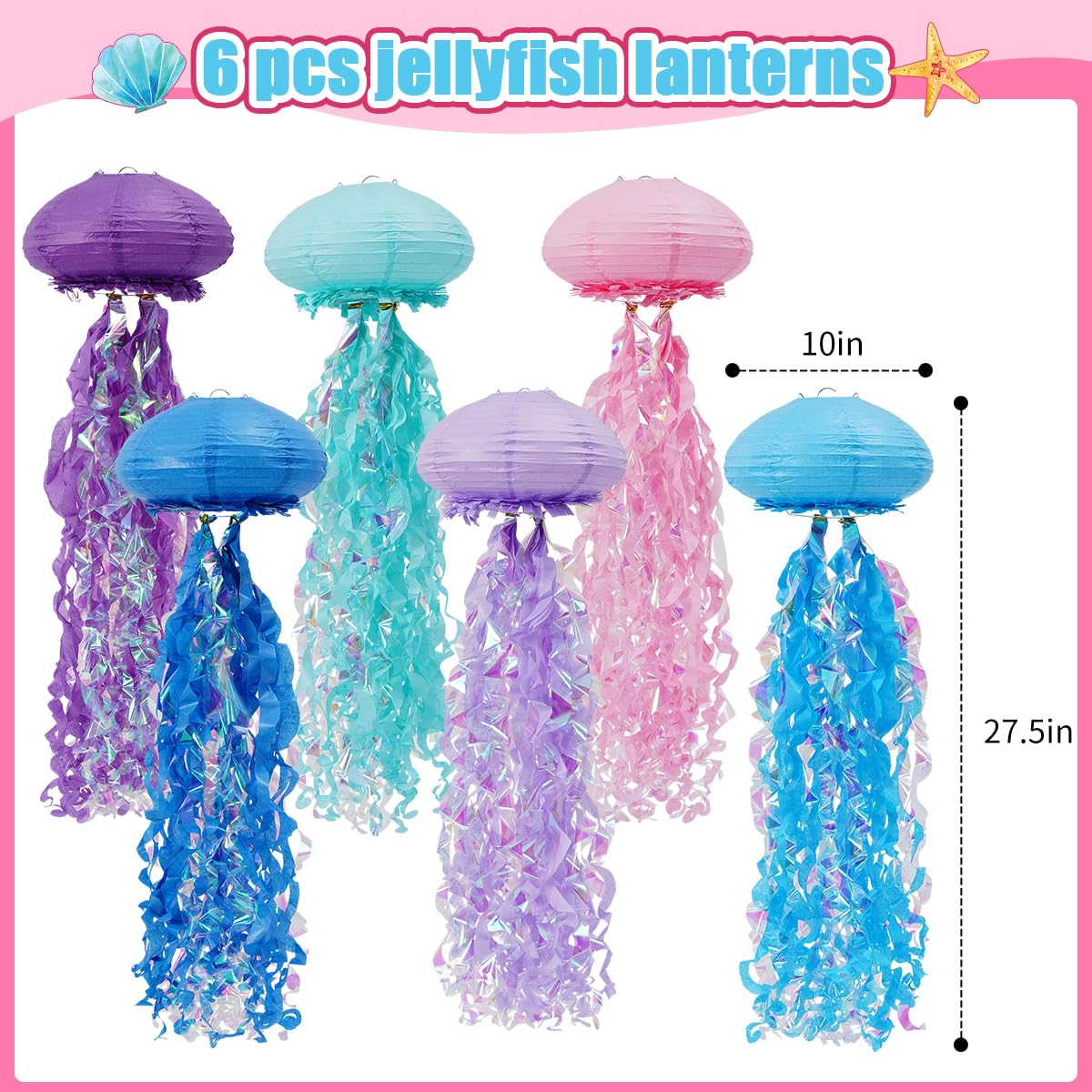 Yunxuan Mermaid Birthday Decorations, Jellyfish Paper Lanterns Hanging Jellyfish Decorations For Mermaid Baby Shower Ocean Under