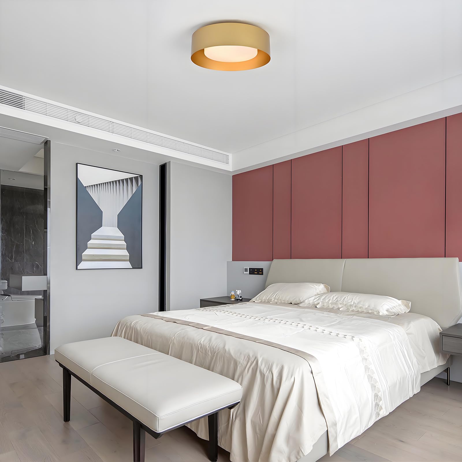 Mivenda Modern Flush Mount Ceiling Light Minimalist Close To Ceiling Lighting Fixture Gold Circular Ceiling Lamp For Bedroom Dining Room Entry Hallway Balcony  Bathroom (12.5