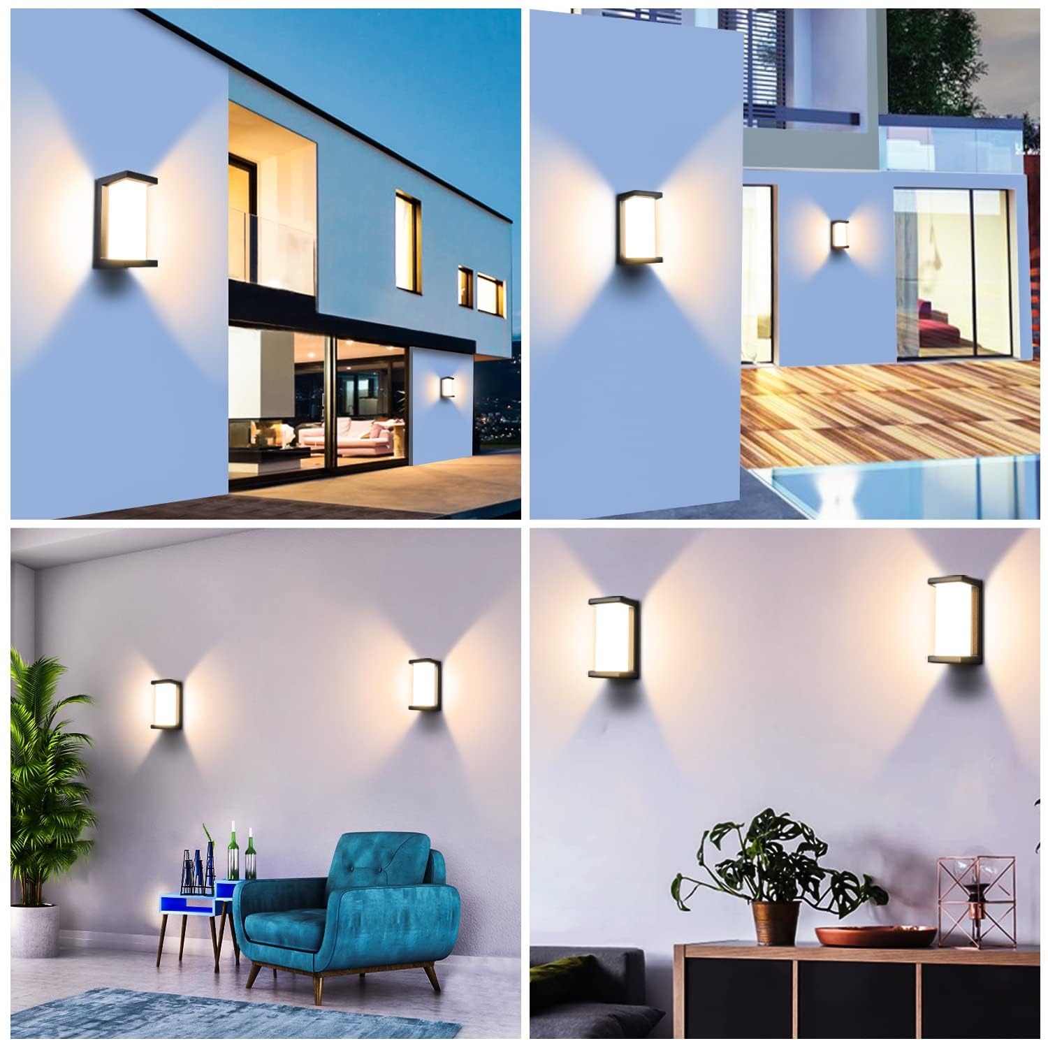 Juyace 18W Outdoor Porch Lights 4 Pack, Modern Black Wall Sconces, 1800Lm, 3000K Warm White, IP65 Waterproof, Model KU1287D