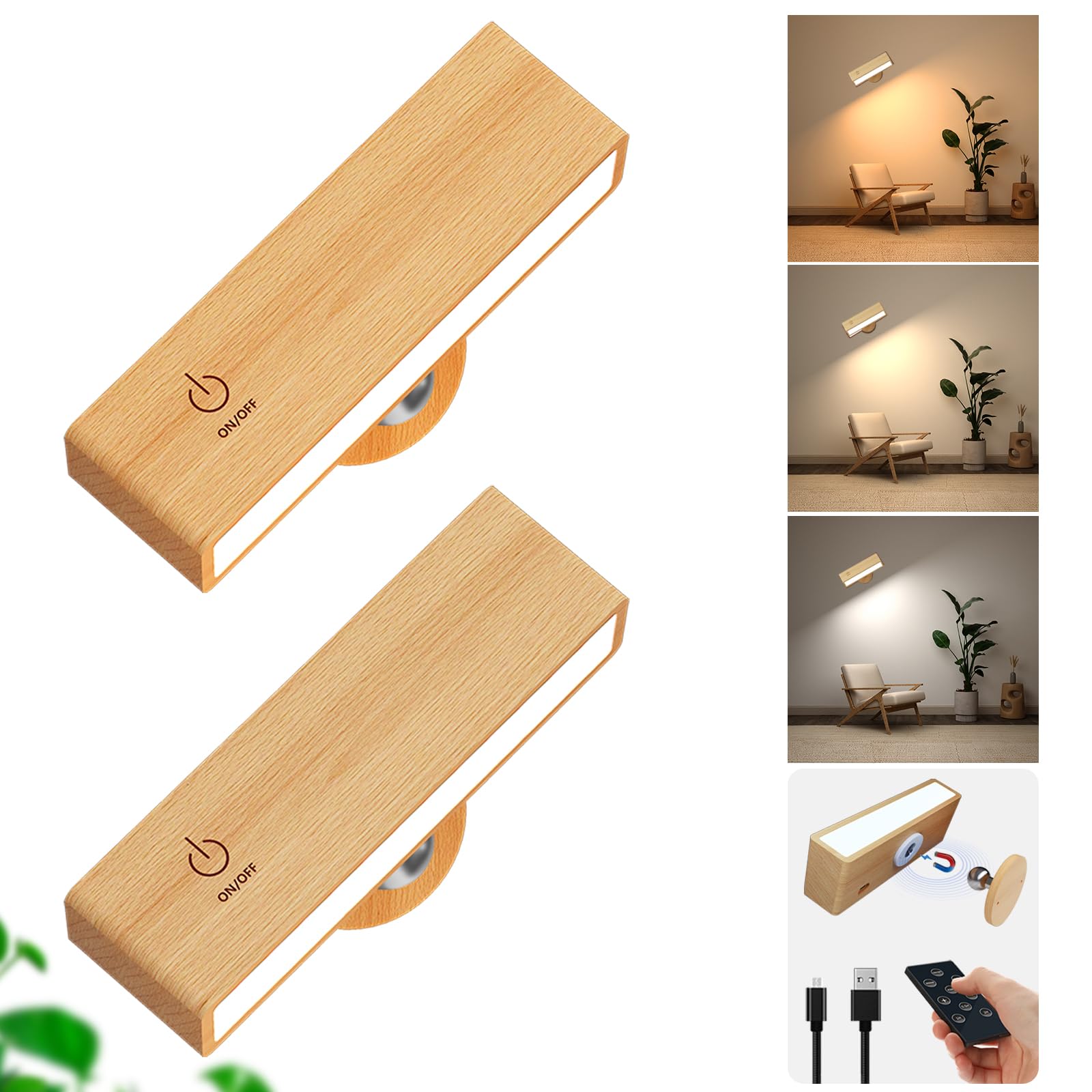 Yilaie Wall Sconces Set Of 2,Battery Operated Wall Sconce With Remote,Wall Lights For Bedroom Wireless, Rotatable Cordless Wall