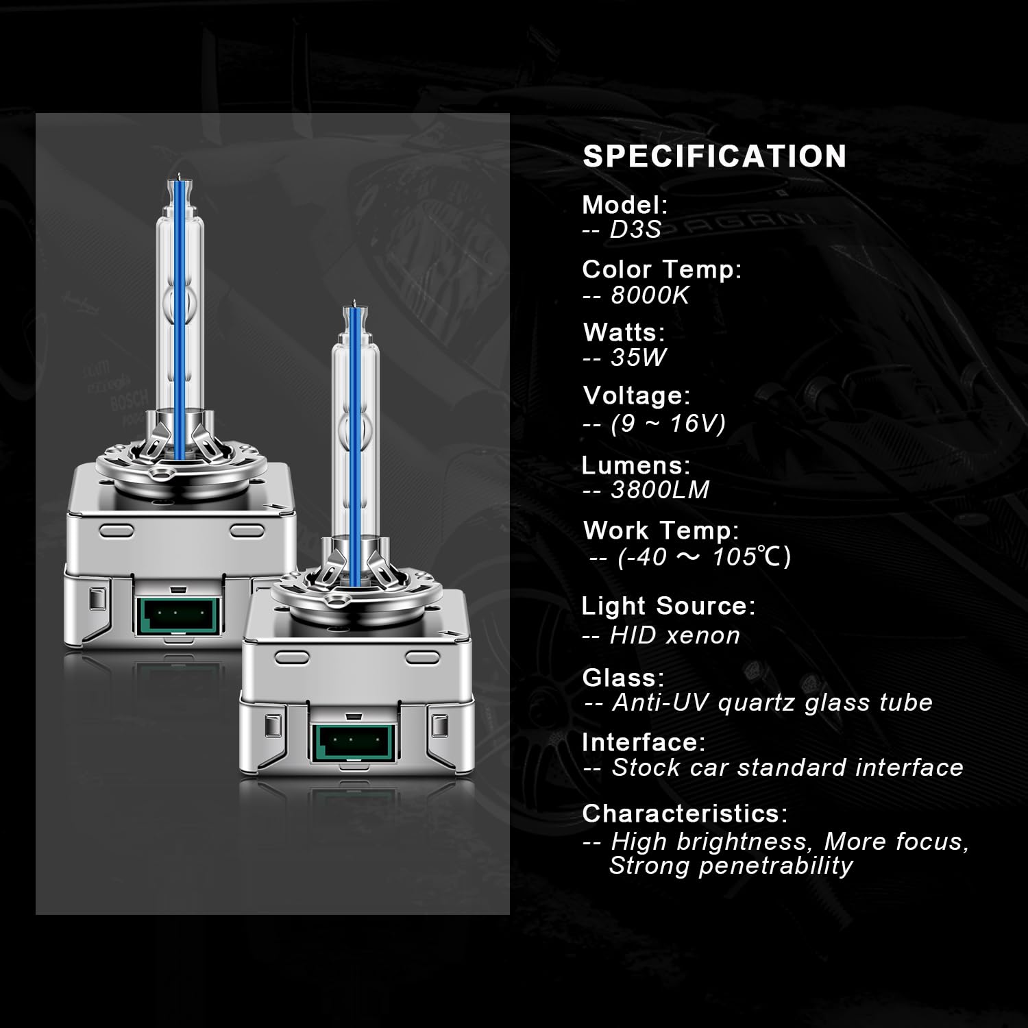 WinPower D3S Xenon HID Headlight Bulb, 8000K Ice Blue, 35W, Pack of 2