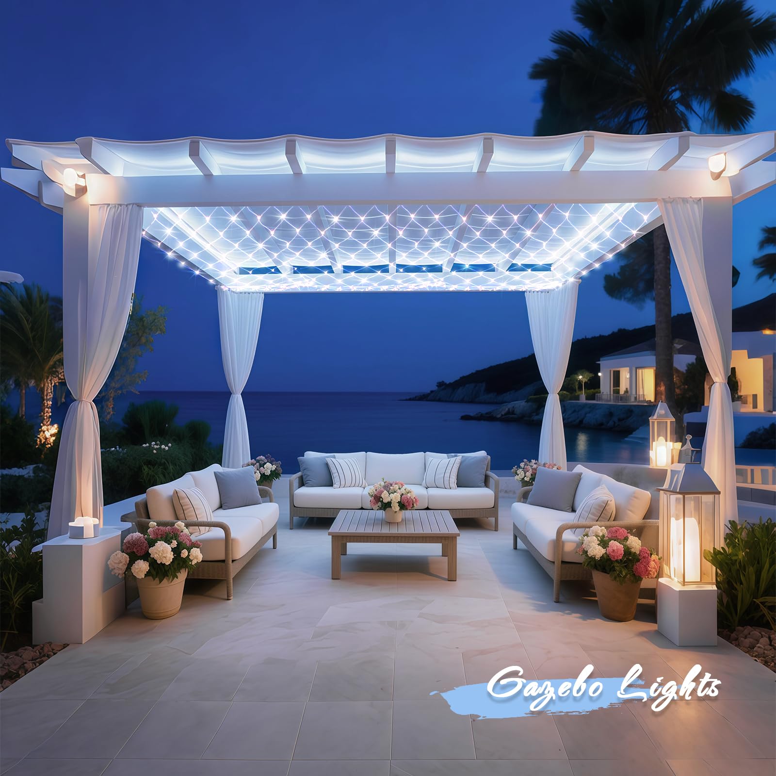 JMEXSUSS 200 LED Net Lights for Outdoor, Waterproof, 8 Modes, 9.8ft x 6.6ft, Cool White, Model EXS-N-0200