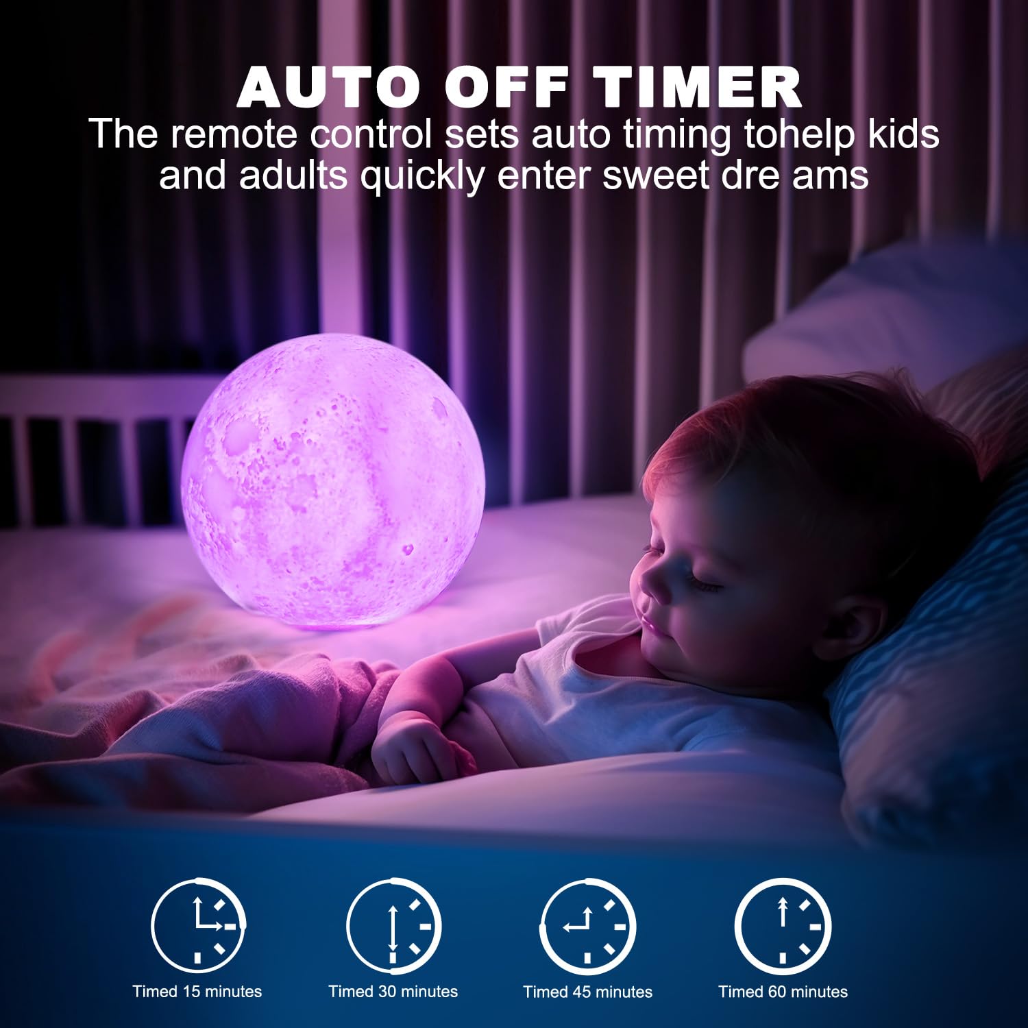 GROPINFLY Moon Lamp - 16 Colors, USB Rechargeable, Sliding Control Night Light, Unique Stand, White, Perfect Gift for Kids and Lovers