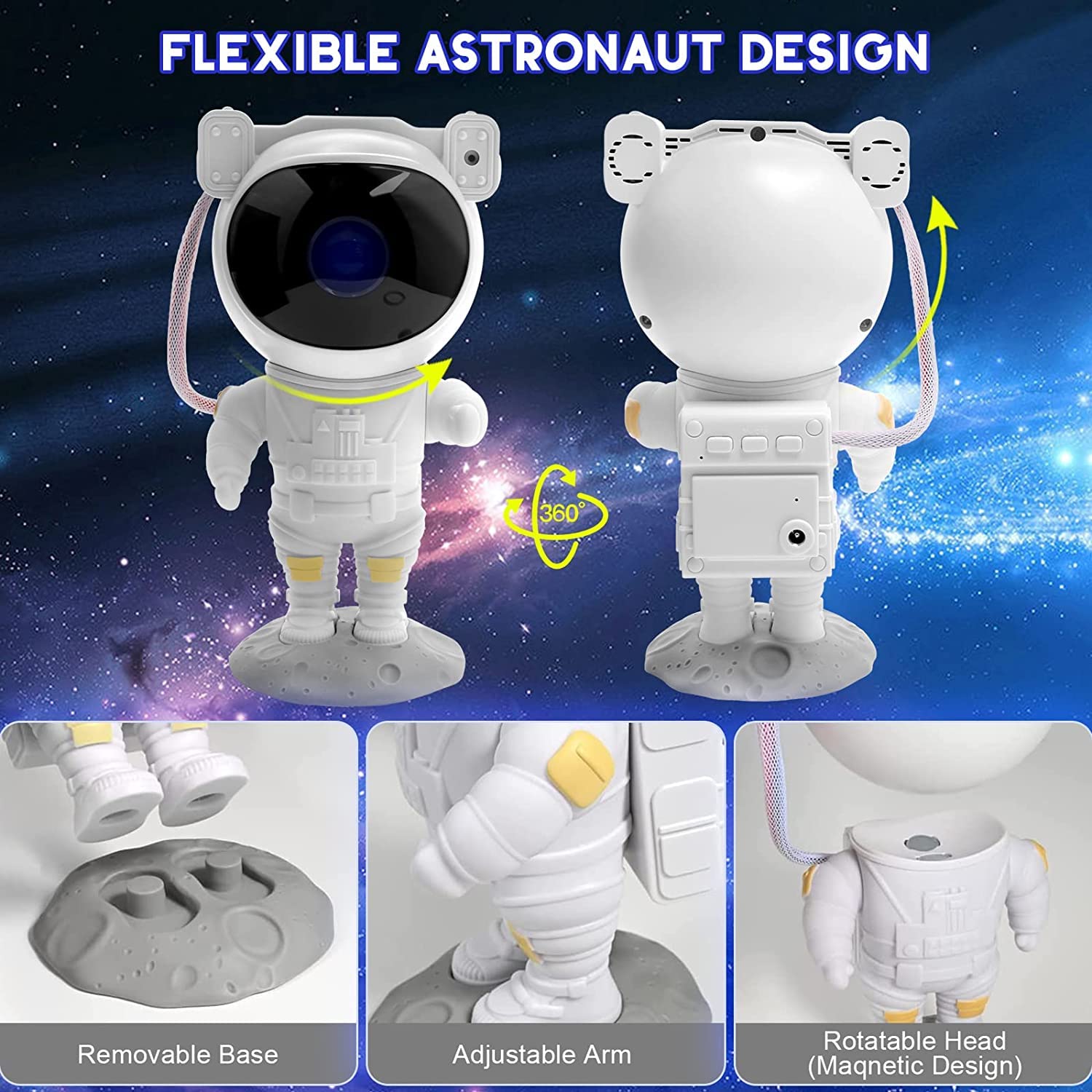 SFOUR Star Projector Galaxy Night Light, Adjustable Head Angle, Astronaut Size, White, Model A-S-123