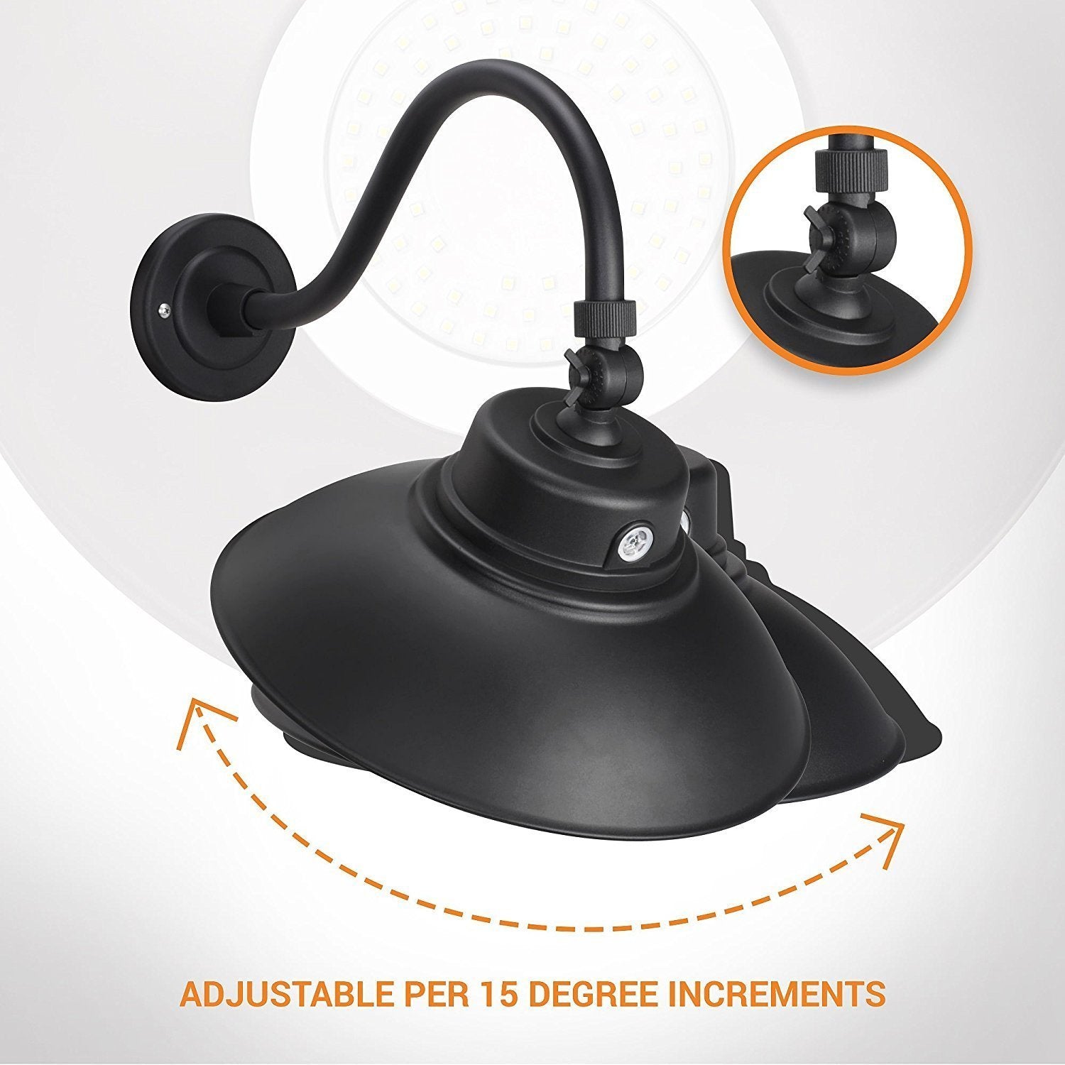 14in. Black Gooseneck Barn Light LED Fixture for Indoor/Outdoor Use - Photocell Included - Swivel Head - 42W - 3800lm - Energy S