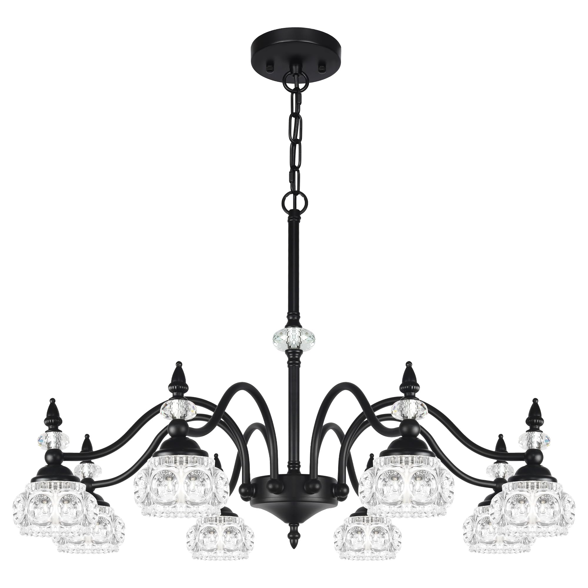 CNRATYE 8-Light Chandeliers Light Fixture Modern Black Crystal Glass Shade Pendant Lighting for Kitchen Island Dinning Room Bedr