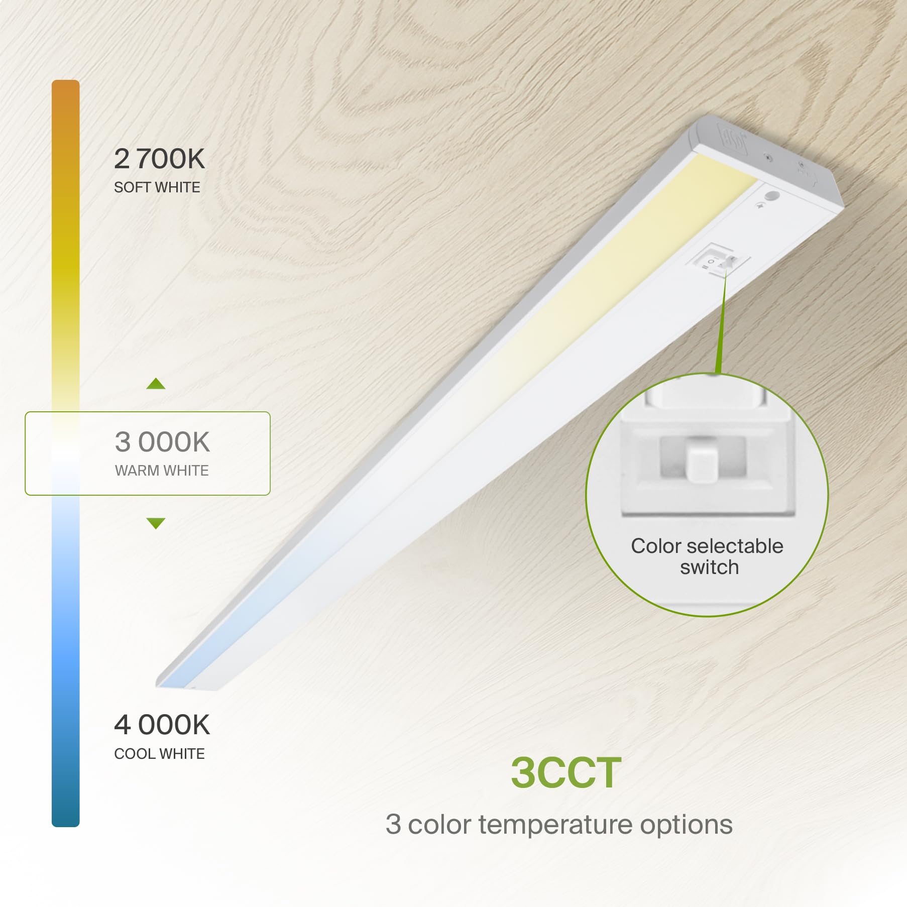 Asd Led Under Cabinet Lighting, 48 Inch, Dimmable, Hardwired/Plug-In, 3 Color Levels, Aluminum, White Finish, Model A-Ucl-48D24Cc-W