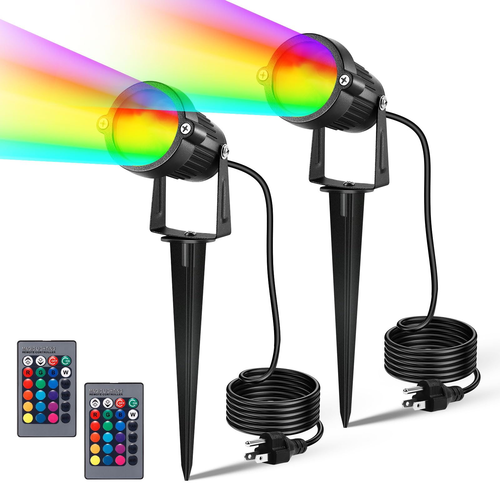 LemonBest RGBW Landscape Lighting - 6W Color Changing LED Spotlight - 2 Pack - Waterproof for Yard Garden Patio Driveway