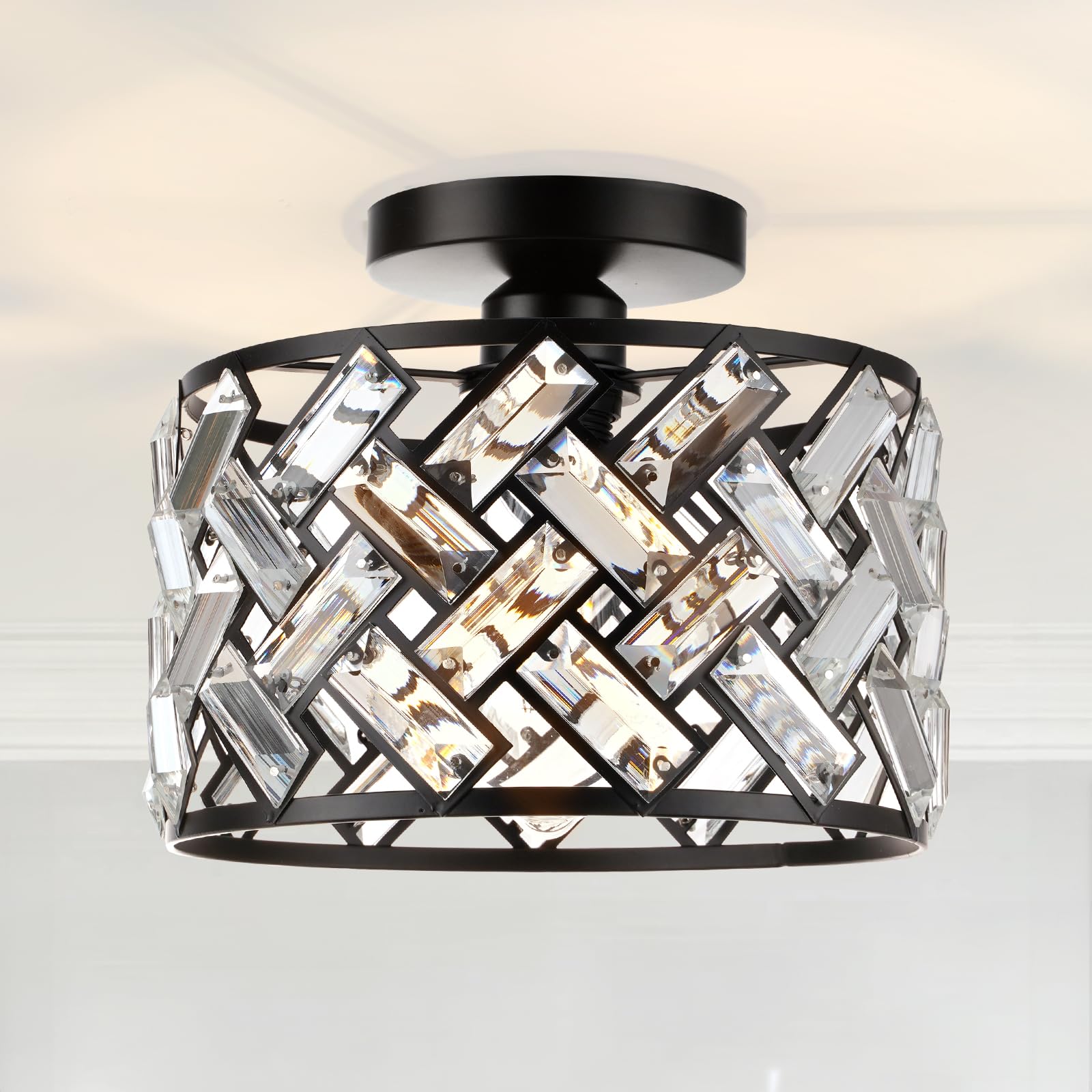FRIDEKO HOME Light Fixtures Ceiling Mount - Black Hallway Light Fixtures Crystal Semi Flush Mount Bedroom Ceiling Lighting for K